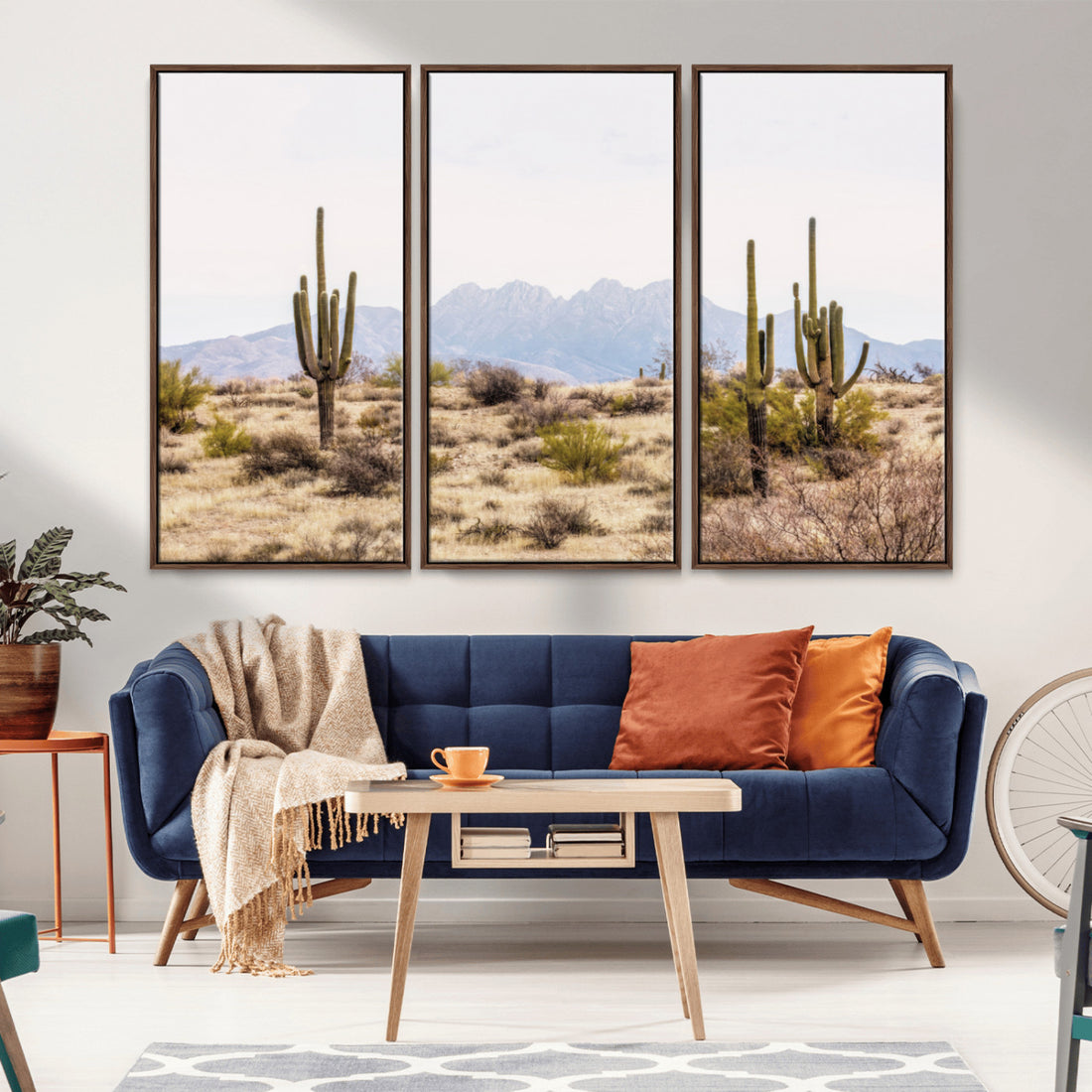Desert Cactus Canvas Wall Art | Serene Southwestern Arizona Landscape with Mountains