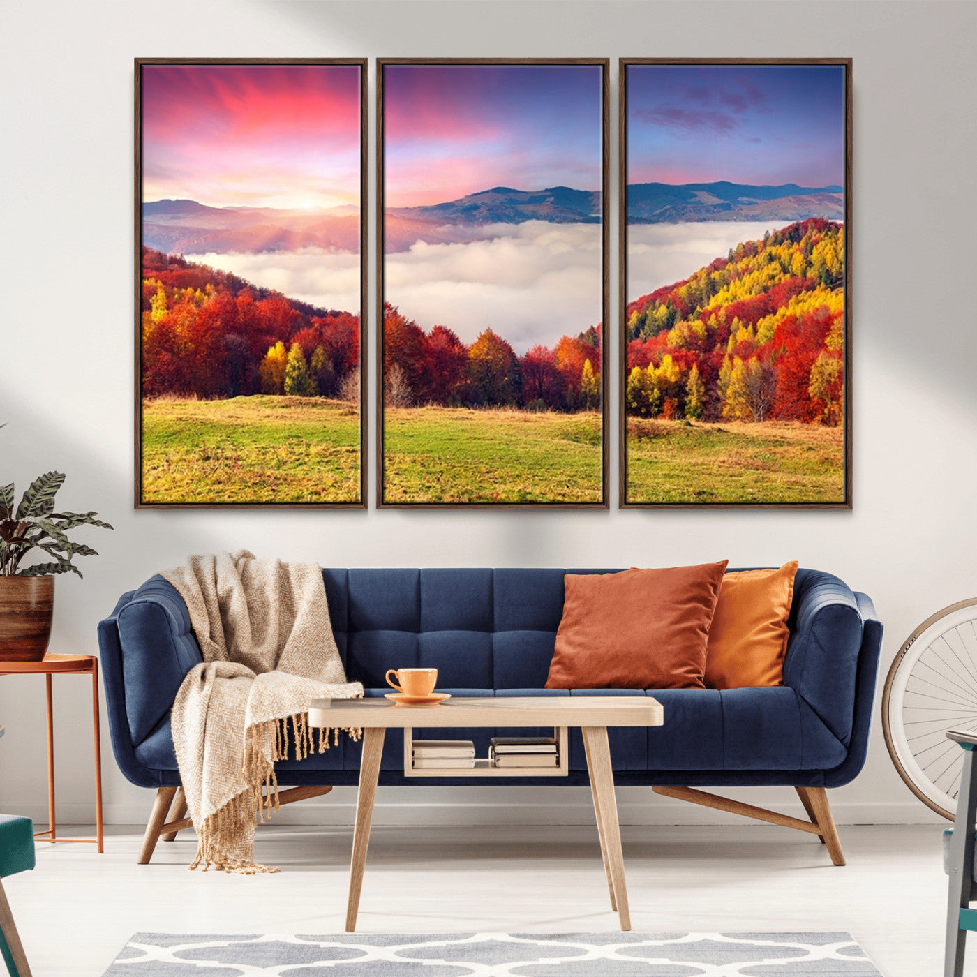 MGV-FC-48X32-3P - Autumn Mountain Foggy Landscape Wall Art Canvas Print | Beautiful Forest Canvas Print | Misty