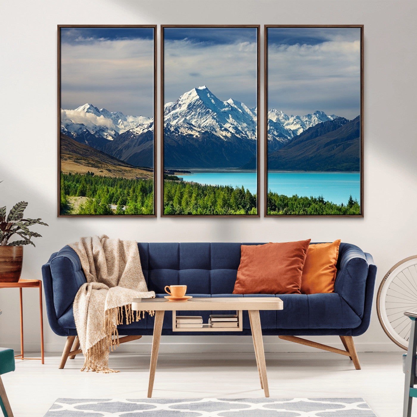 MGV-FC-48X32-3P - Mount Cook and Lake Pukaki Canvas Wall Art Print – Majestic Snow-Capped Peaks and Serene Lake Wall