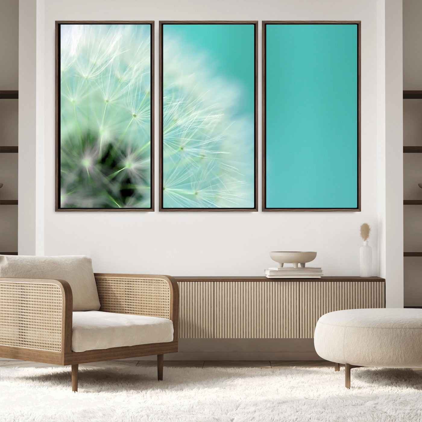 26056-MGV-FC-48X32-3P_Walnut-DANDELION Flower Wall Art Canvas Print, Canvas Dandelion Floral Wall Art