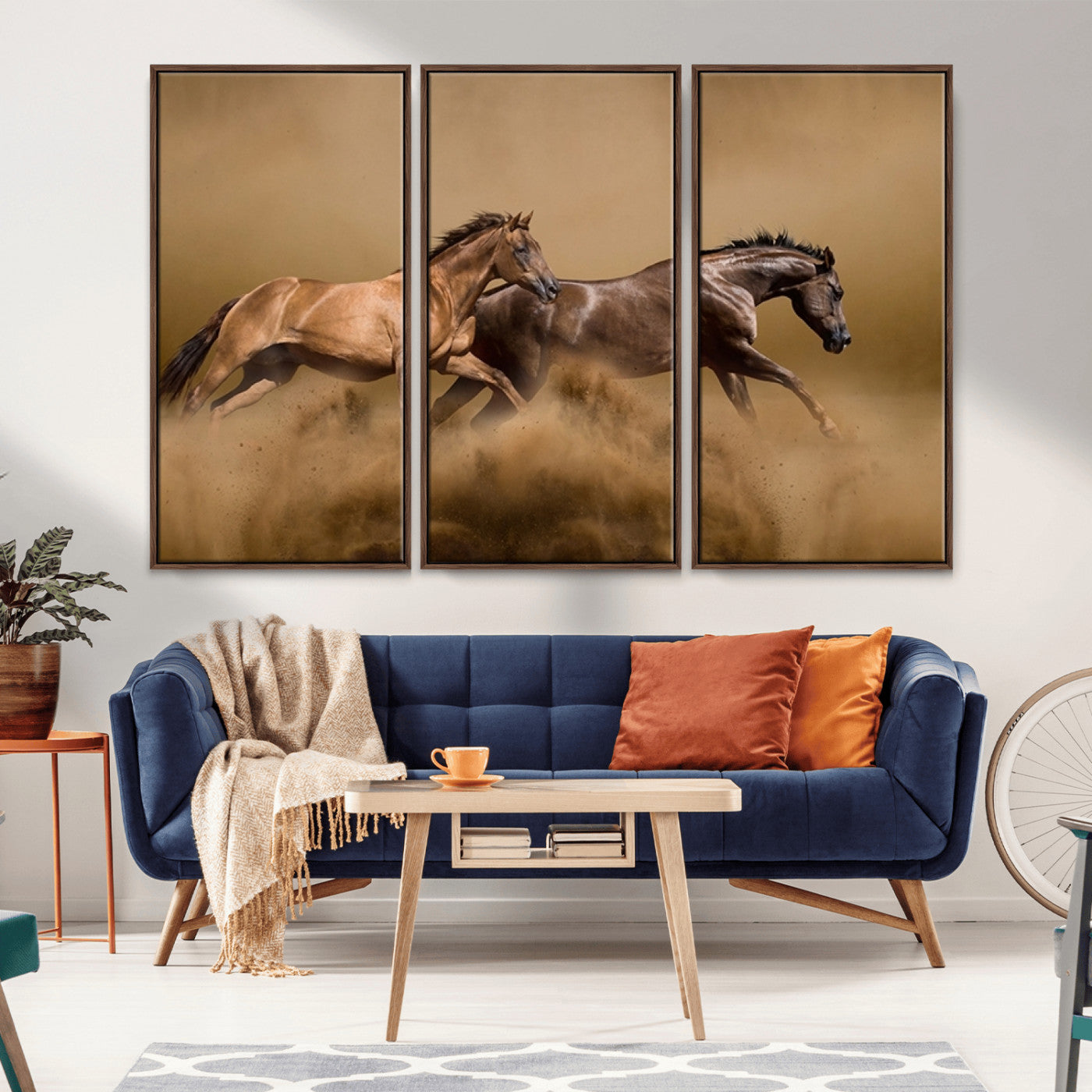 MGV-FC-48X32-3P - Large Wall Art Animal Canvas Print - Two Running Brown Horses
