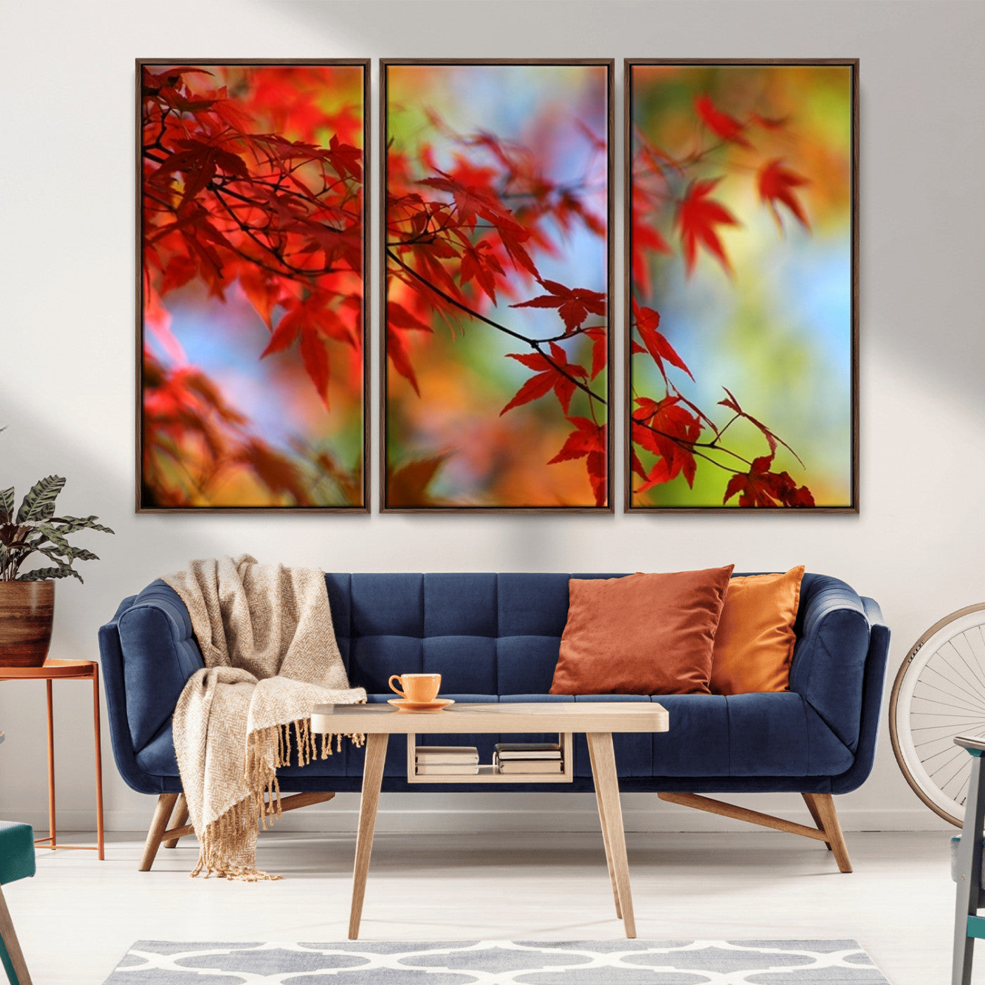 MGV-FC-48X32-3P - Red Leaves Autumn Forest Wall Art Canvas, Red Leaves Autumn Forest Canvas Print