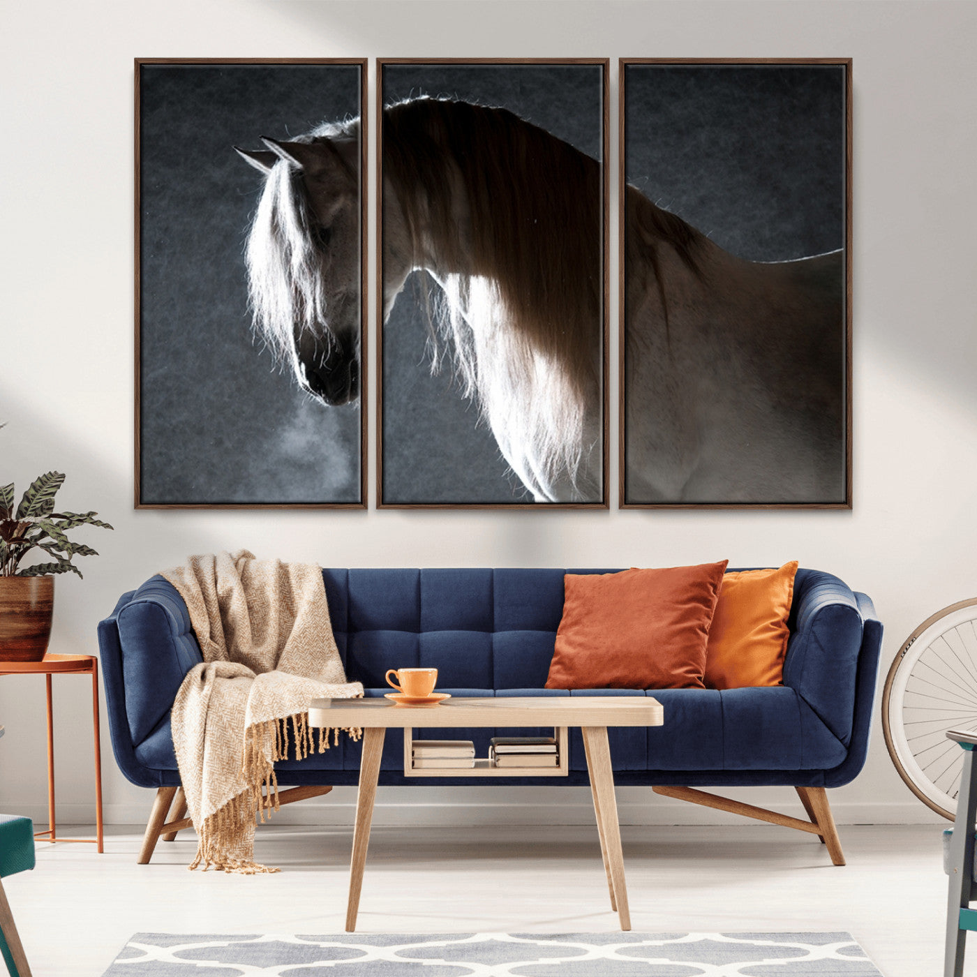 MGV-FC-48X32-3P - Large Wall Art Cream Colored Horse on Grey Background Canvas Print