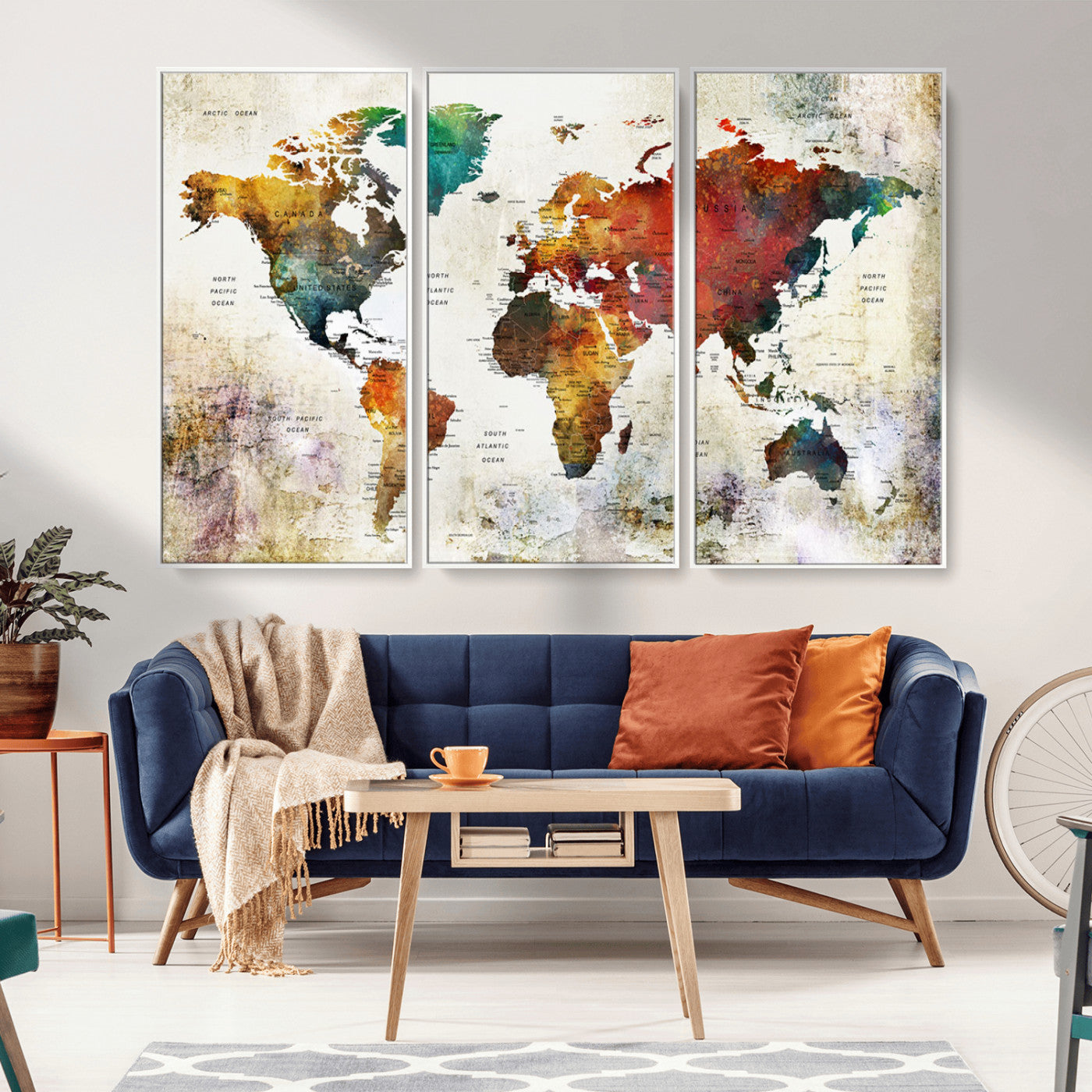 -Push Pin World Map Canvas Print – Framed Wall Art for Couples to Track Their Travels – Anniversary