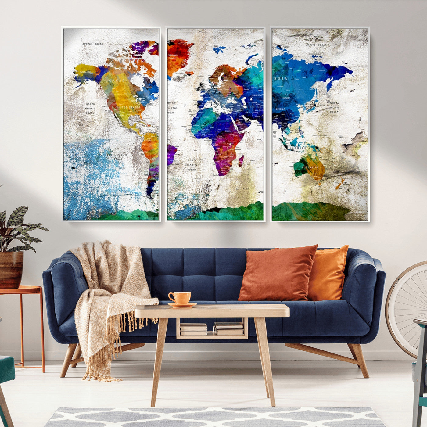 MGV-FC-48X32-3P - Push Pin World Map Canvas Print – Framed Wall Art for Couples to Track Their Travels – Anniversary
