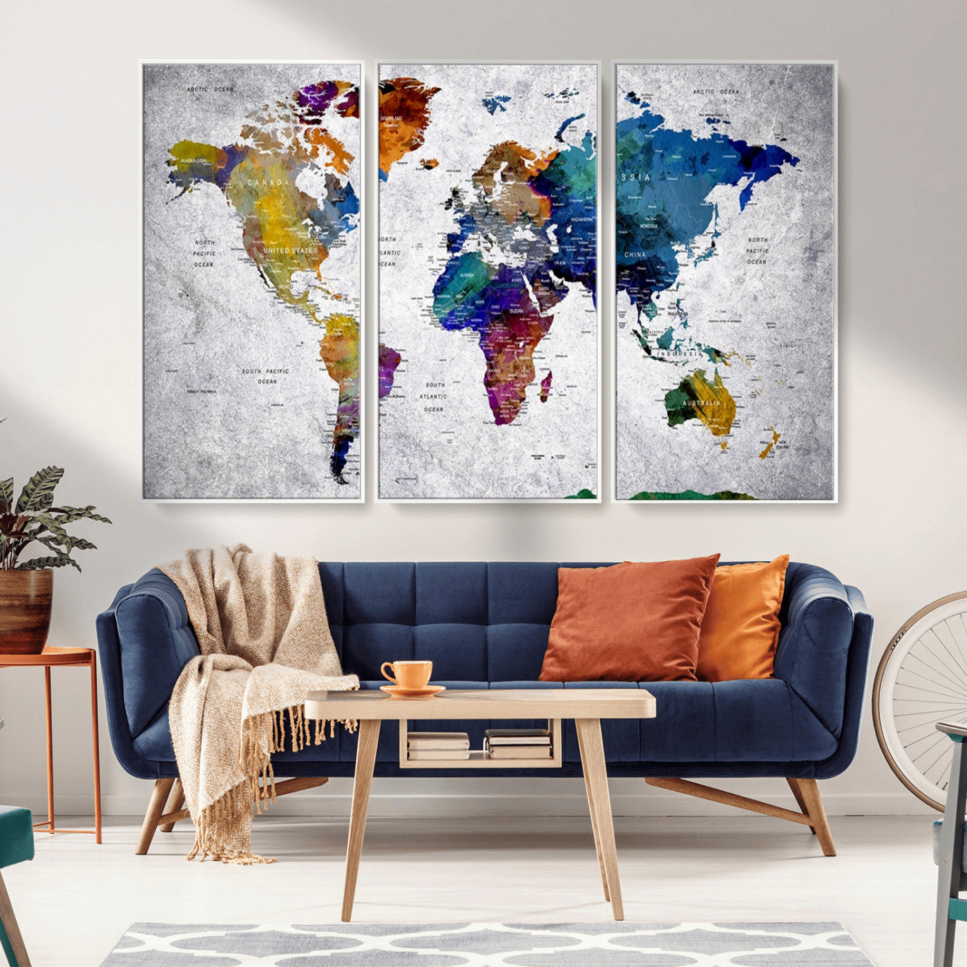 MGV-FC-48X32-3P - Push Pin World Map Canvas Print – Framed Wall Art for Couples to Track Their Travels – Anniversary