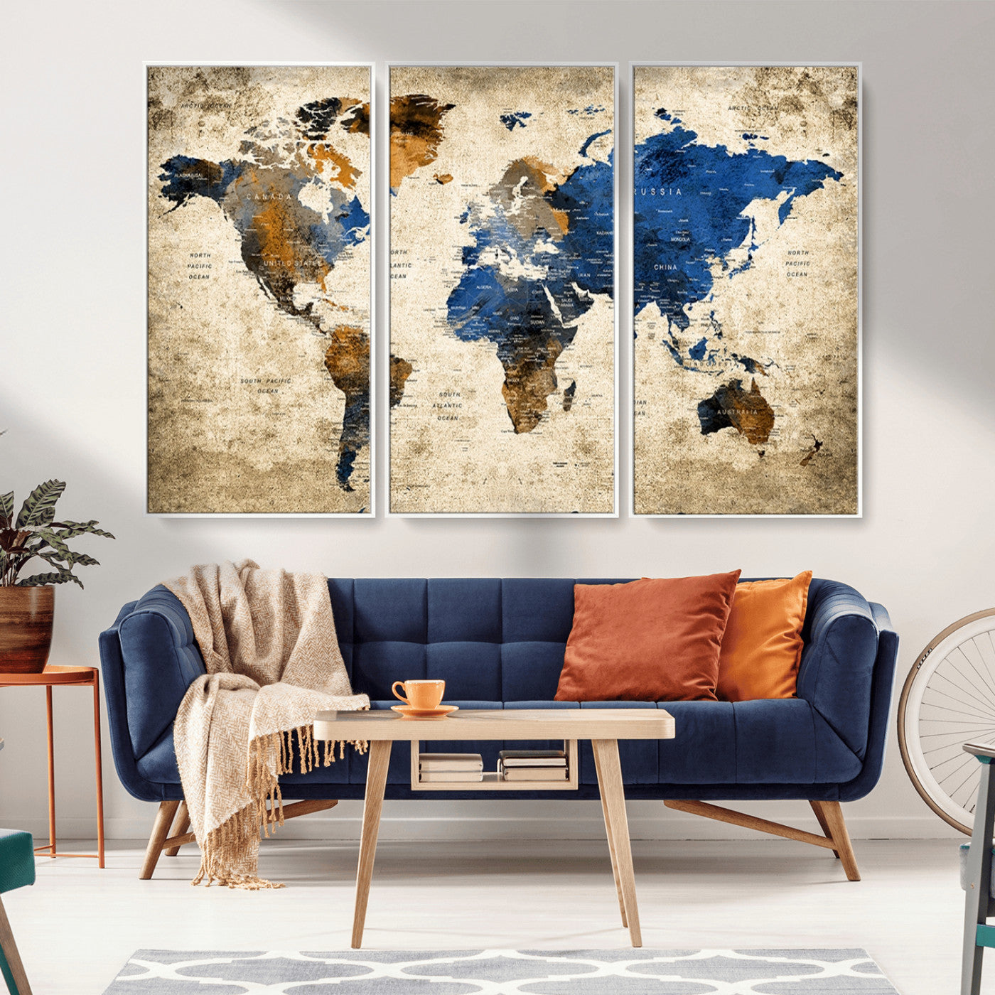 MGV-FC-48X32-3P - Push Pin World Map Canvas Print – Framed Wall Art for Couples to Track Their Travels – Anniversary