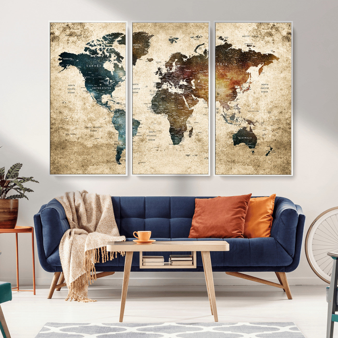 MGV-FC-48X32-3P - Push Pin World Map Canvas Print – Framed Wall Art for Couples to Track Their Travels – Anniversary