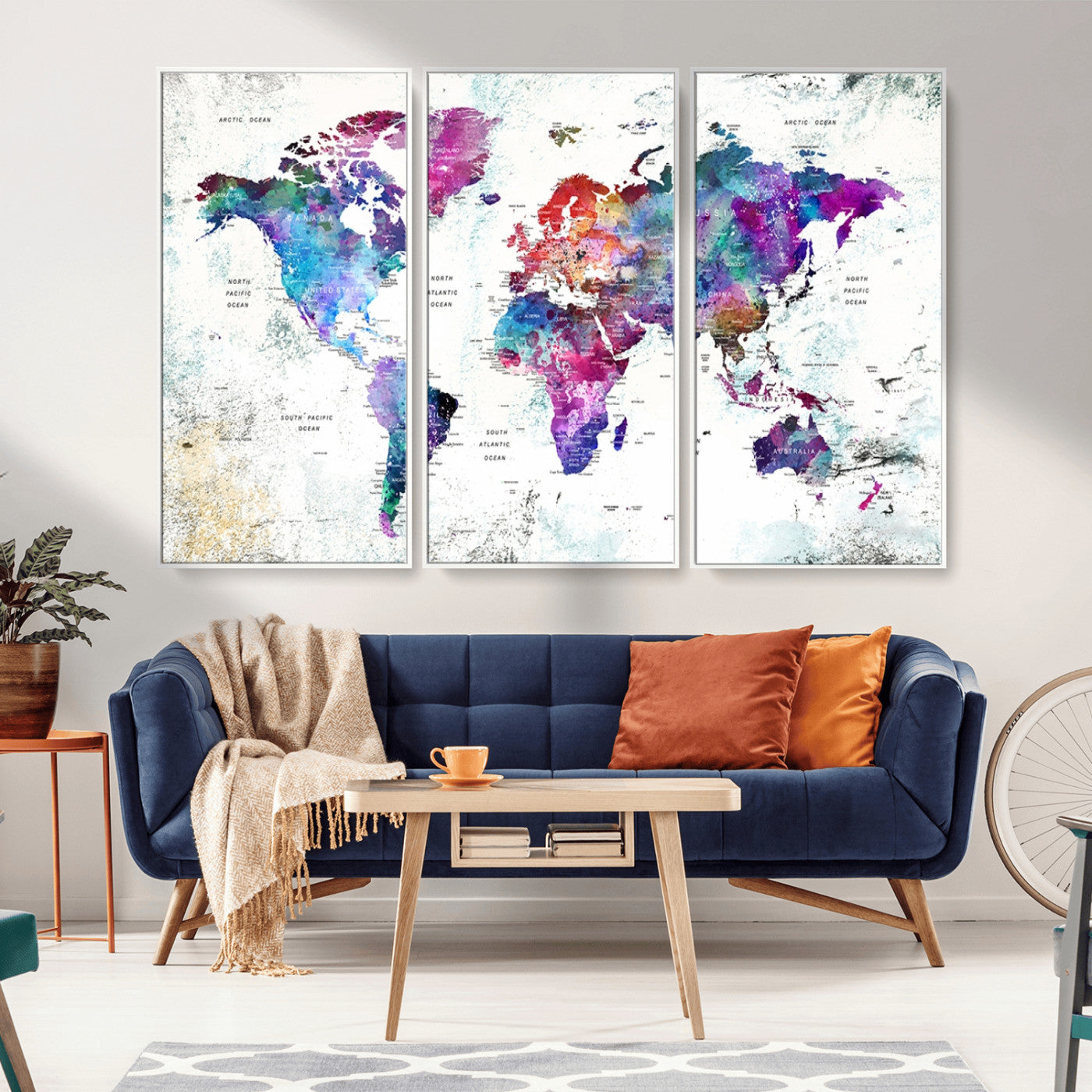 MGV-FC-48X32-3P - Push Pin World Map Canvas Print – Framed Wall Art for Couples to Track Their Travels – Anniversary