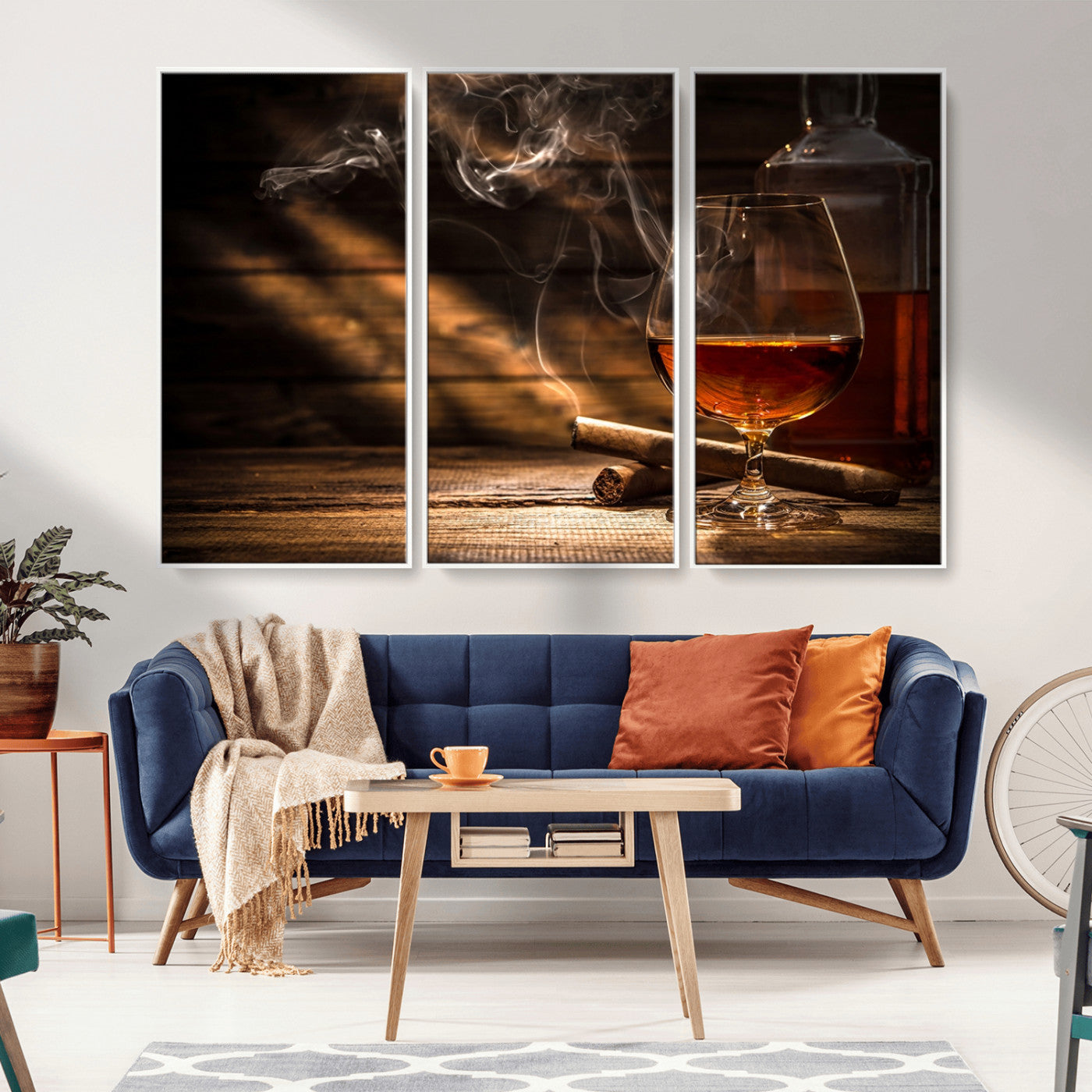 MGV-FC-48X32-3P - Whiskey and Cigar Wall Art Canvas Print