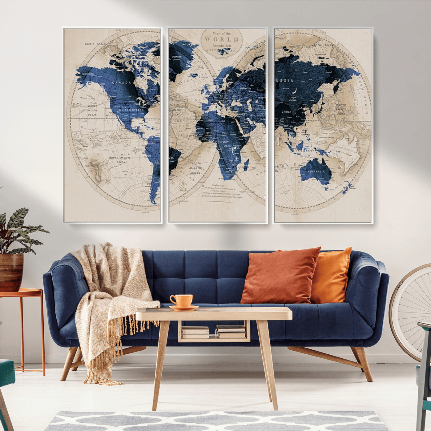 MGV-FC-48X32-3P - World Map Wall Art Canvas Print for Home and Office Decor