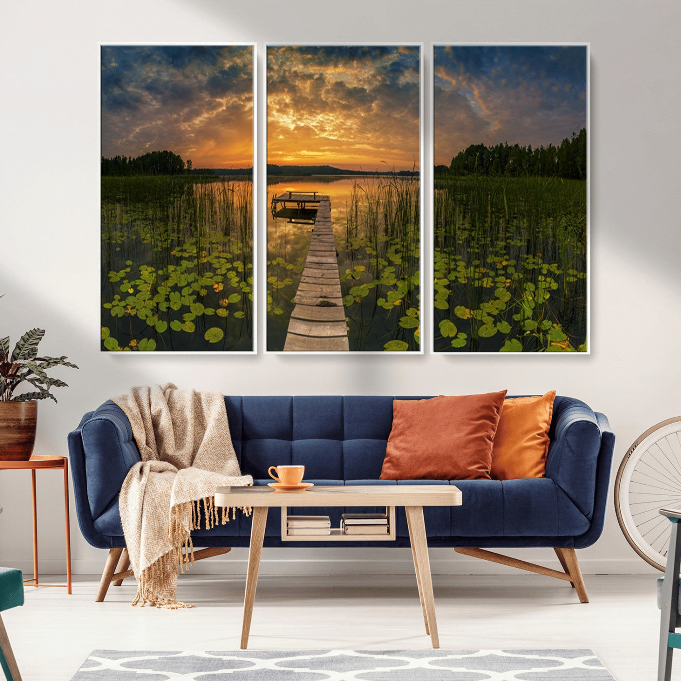 -Lake and Flower Wall Art Canvas Print