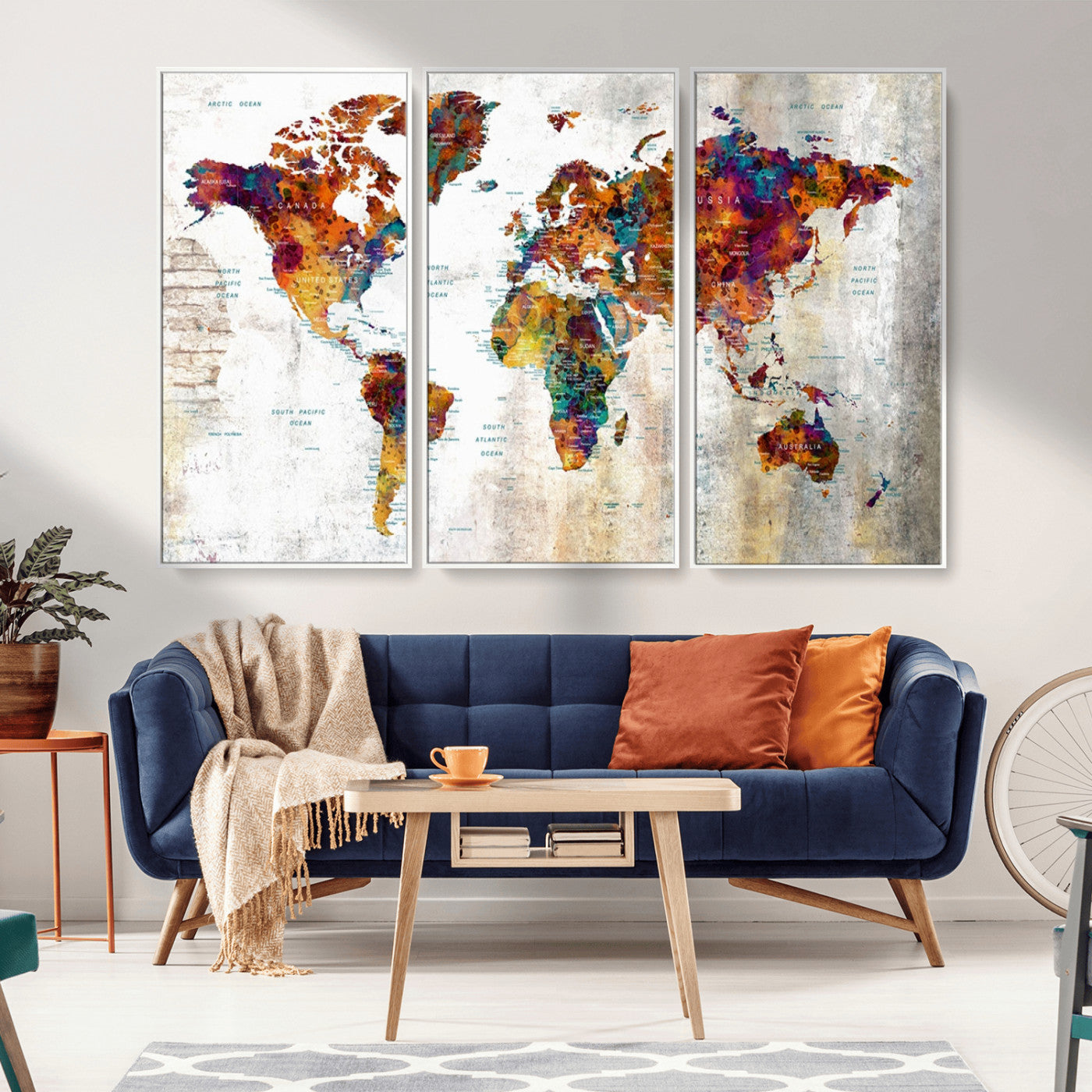 MGV-FC-48X32-3P - Push Pin World Map Canvas Print – Framed Wall Art for Couples to Track Their Travels – Anniversary