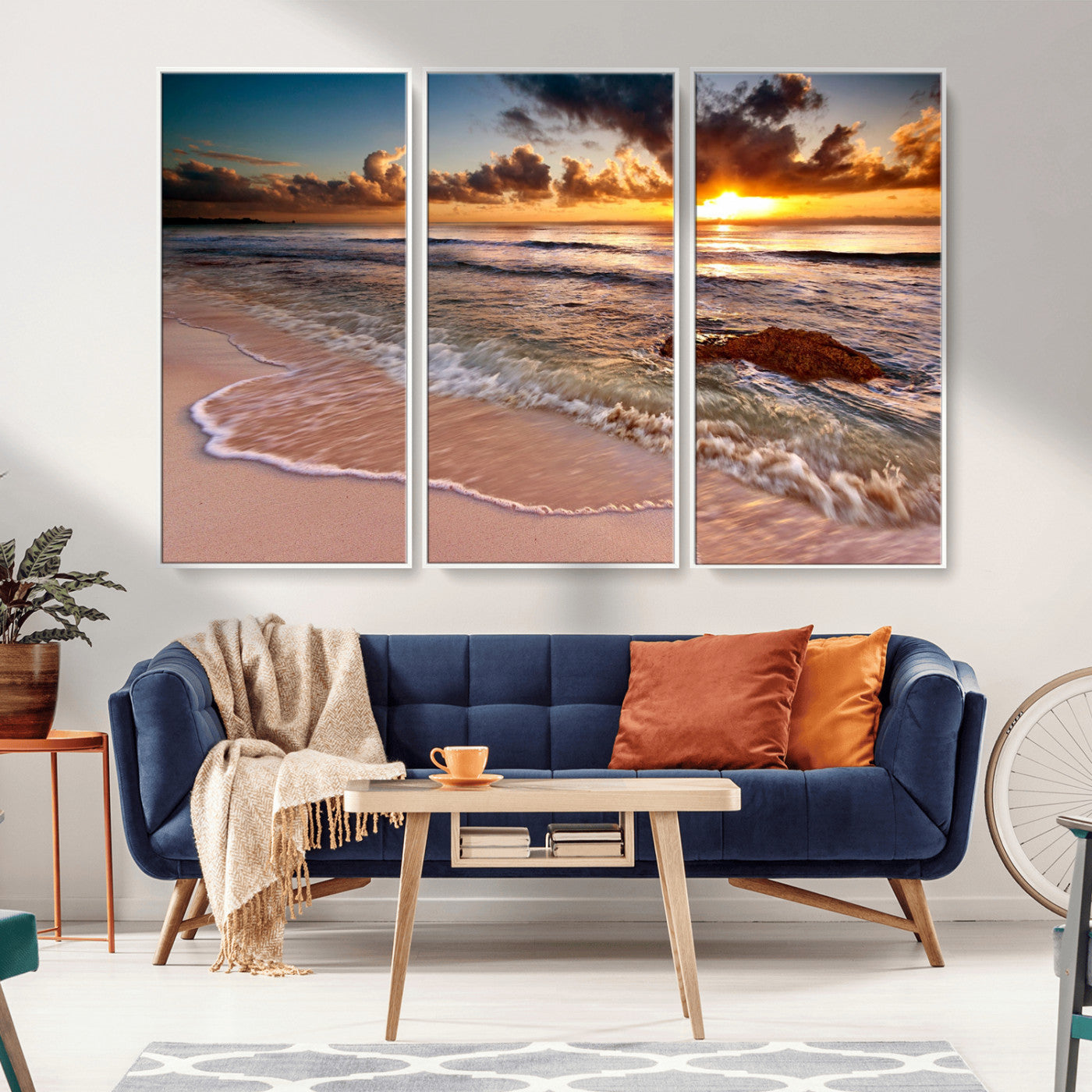MGV-FC-48X32-3P - Sunset on Ocean Wall Art Canvas Print