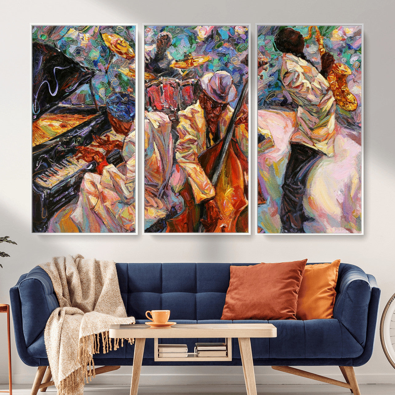 34929-MGV-CV-36X24 - African American Jazz Art Music Abstract Wall Art Painting Canvas Wall Art