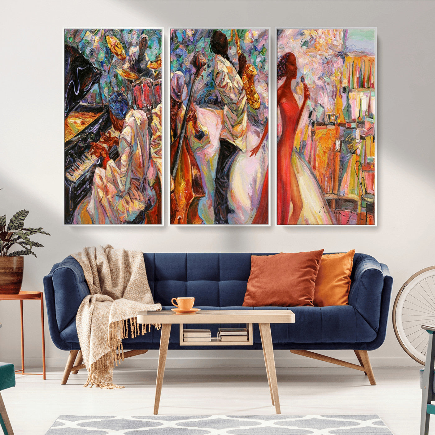 MGV-FC-48X32-3P - Abstract Afro American Jazz Canvas Wall Art | Music-Inspired Painting for Dining Room, Living Room,