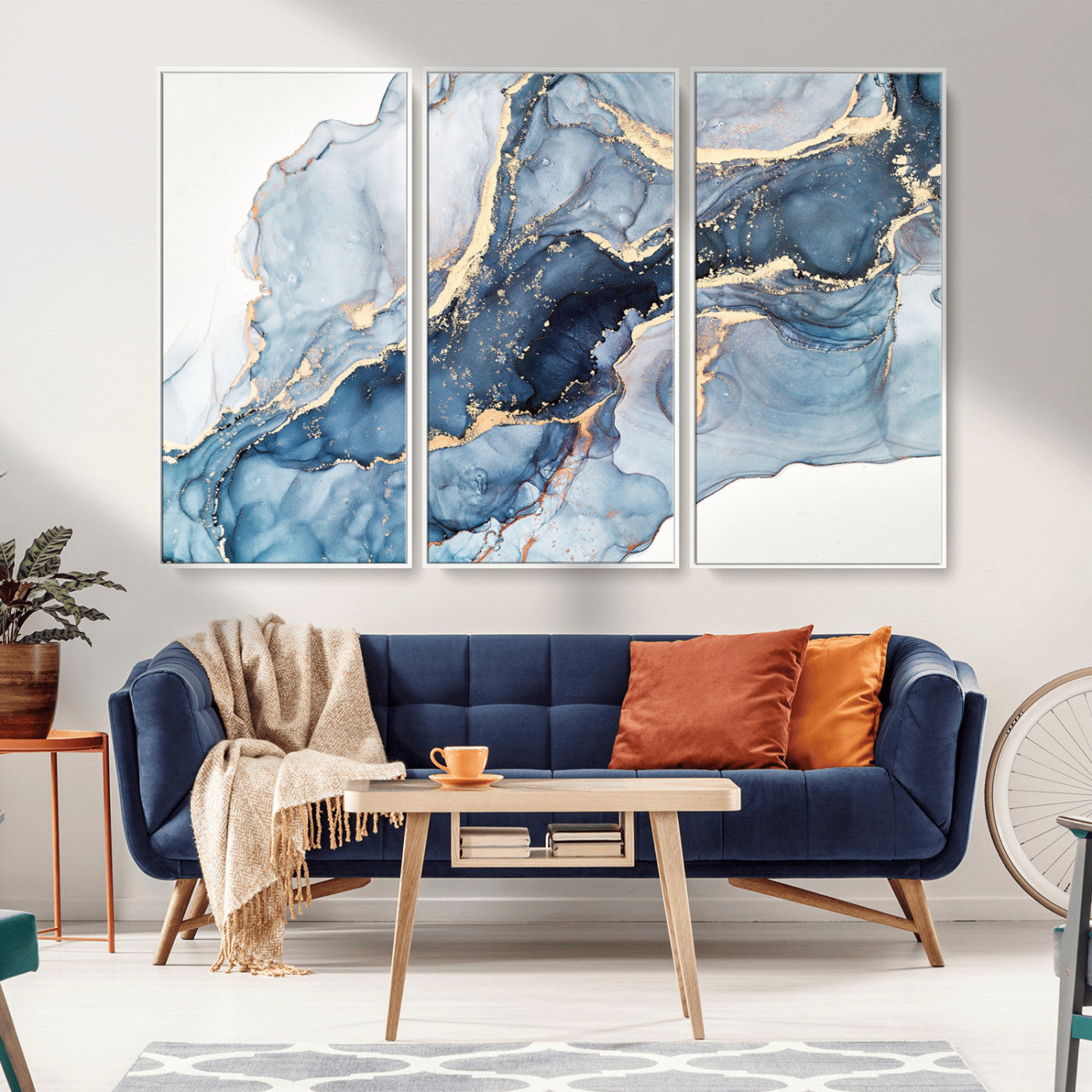 33782-MGV-CV-36X24-Abstract Art Print - Blue Abstract Canvas Wall Art Print Abstract Art Fluid Effect Marble Wall Art