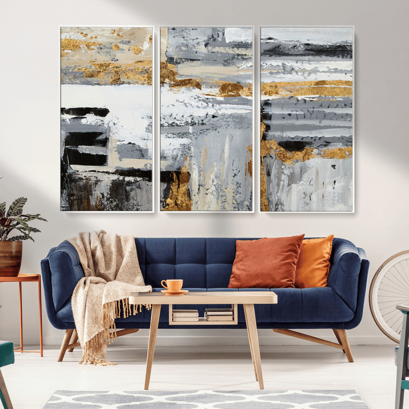 43177-MGV-CV-36X24-Abstract Painting Canvas Wall Art Print Paint Drip Art Brush Strokes Gray Artwork