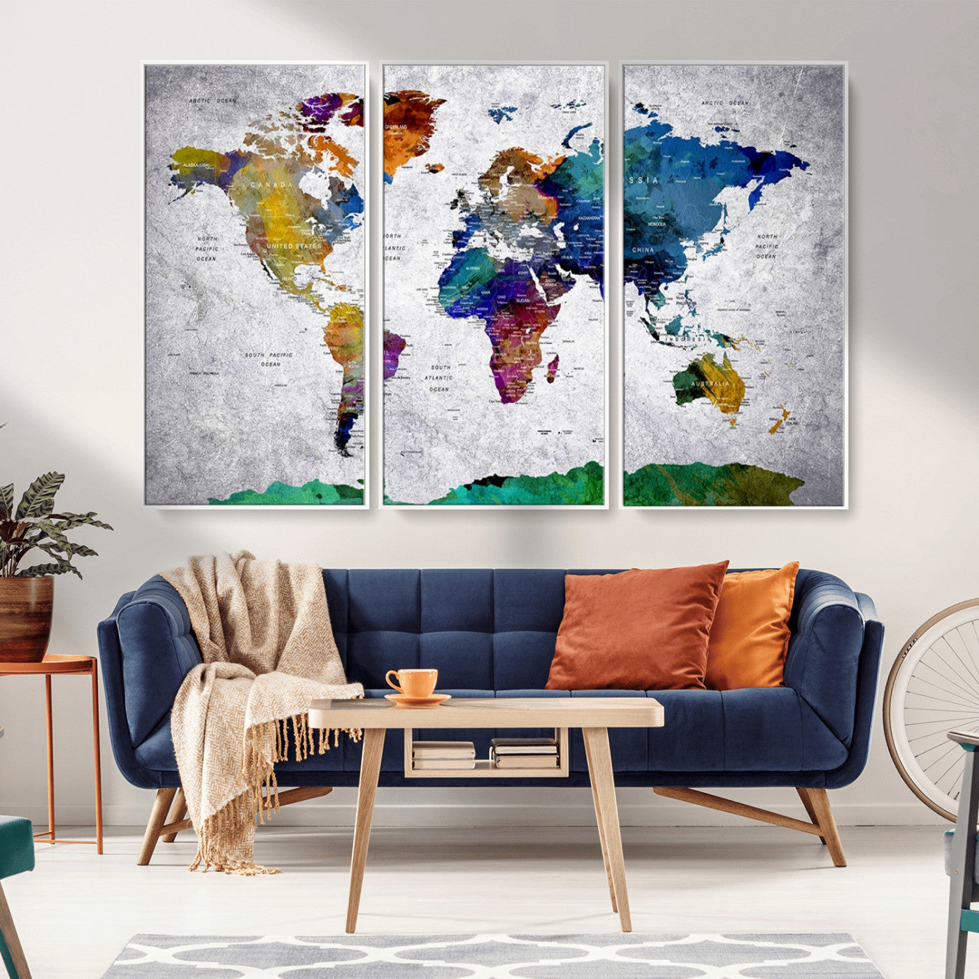 MGV-FC-48X32-3P - Push Pin World Map Canvas Print – Framed Wall Art for Couples to Track Their Travels – Anniversary