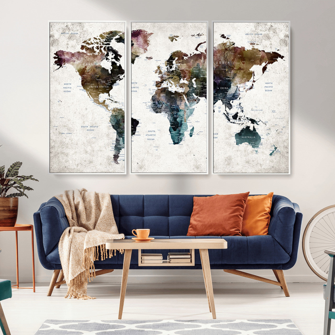 MGV-FC-48X32-3P - Push Pin World Map Canvas Print – Framed Wall Art for Couples to Track Their Travels – Anniversary