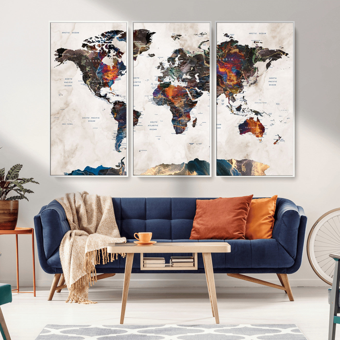 MGV-FC-48X32-3P - Push Pin World Map Canvas Print – Framed Wall Art for Couples to Track Their Travels – Anniversary