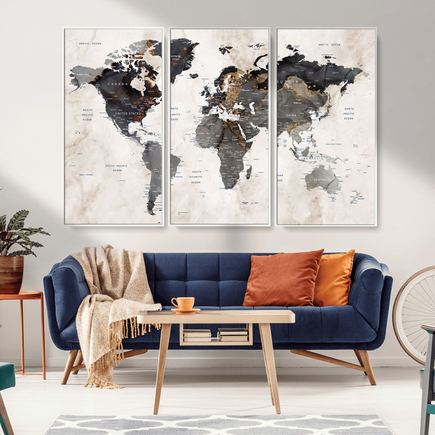 MGV-FC-48X32-3P - Push Pin World Map Canvas Print – Framed Wall Art for Couples to Track Their Travels – Anniversary