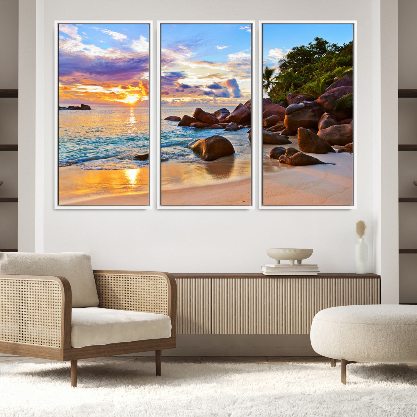 43209-MGV-FC-60X40-3P_White-Tropical Island Beach Sunset Canvas Print