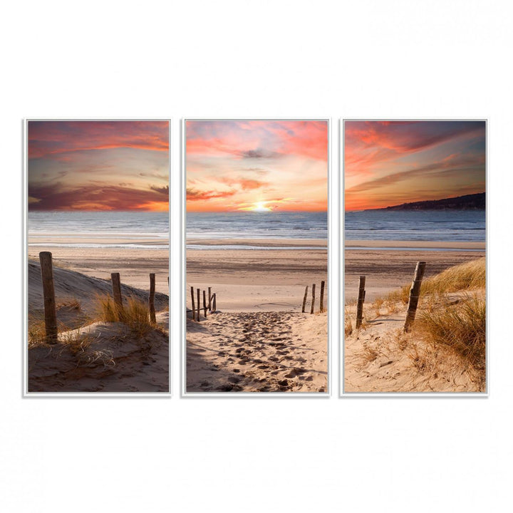 The Sunset on the Sea Wall Art Canvas Print beautifully captures a beach sunset and waves, enhanced with a UV-protective coating.