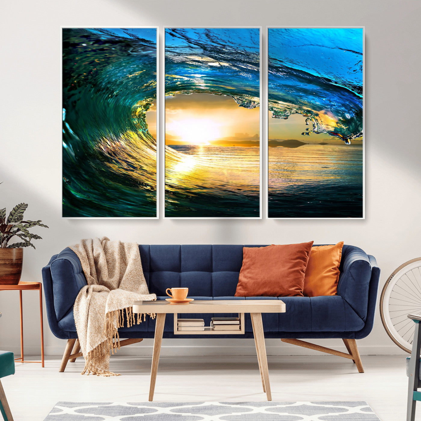 MGV-FC-48X32-3P - Ocean Wave at Sunset Canvas Art, Large Wall Print of Vibrant Water Waves, Coastal Art for Living Room and Dining Room