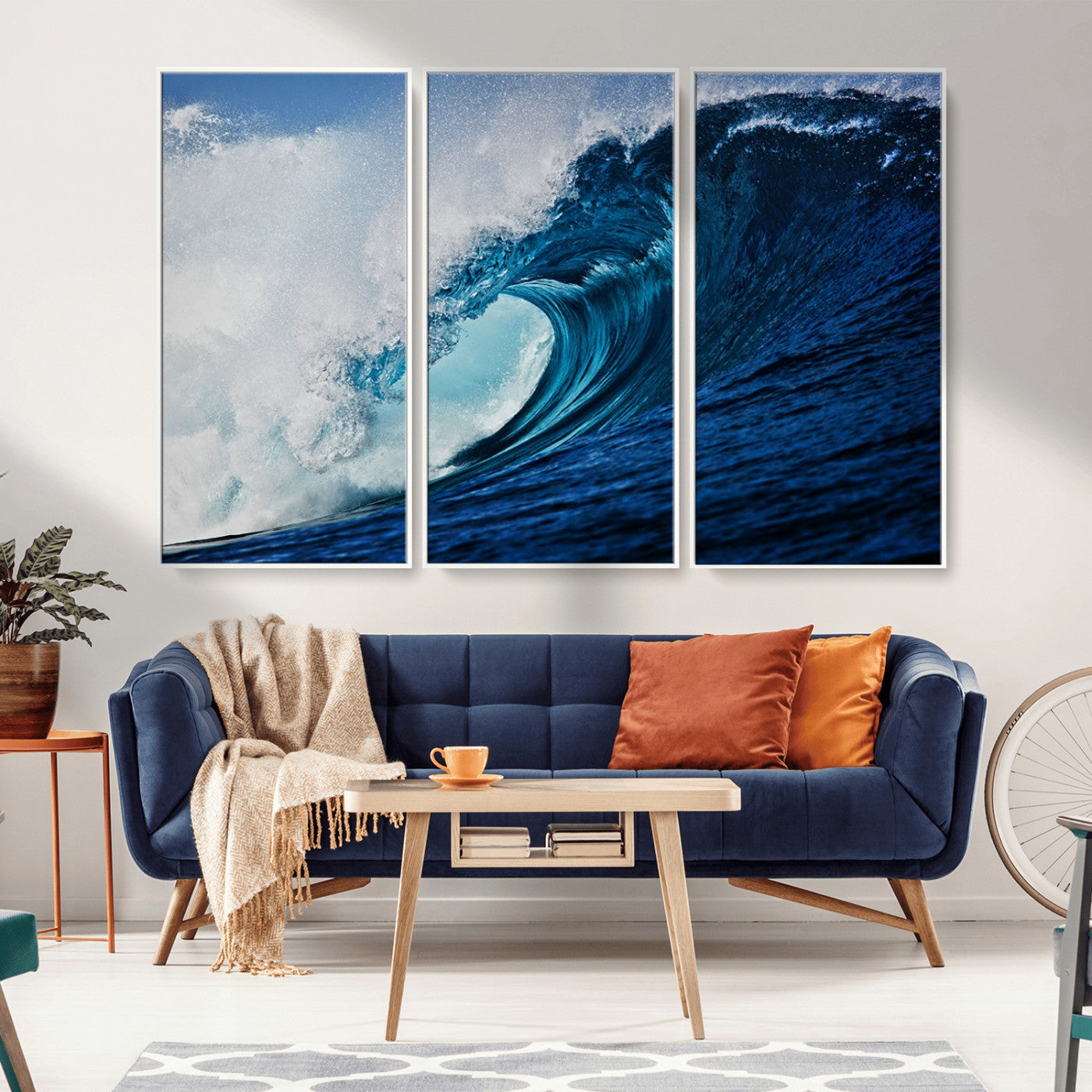 MGV-FC-48X32-3P - Ocean Wave at Sunset Canvas Art, Large Wall Print of Vibrant Water Waves, Coastal Art for Living Room and Dining Room Decor