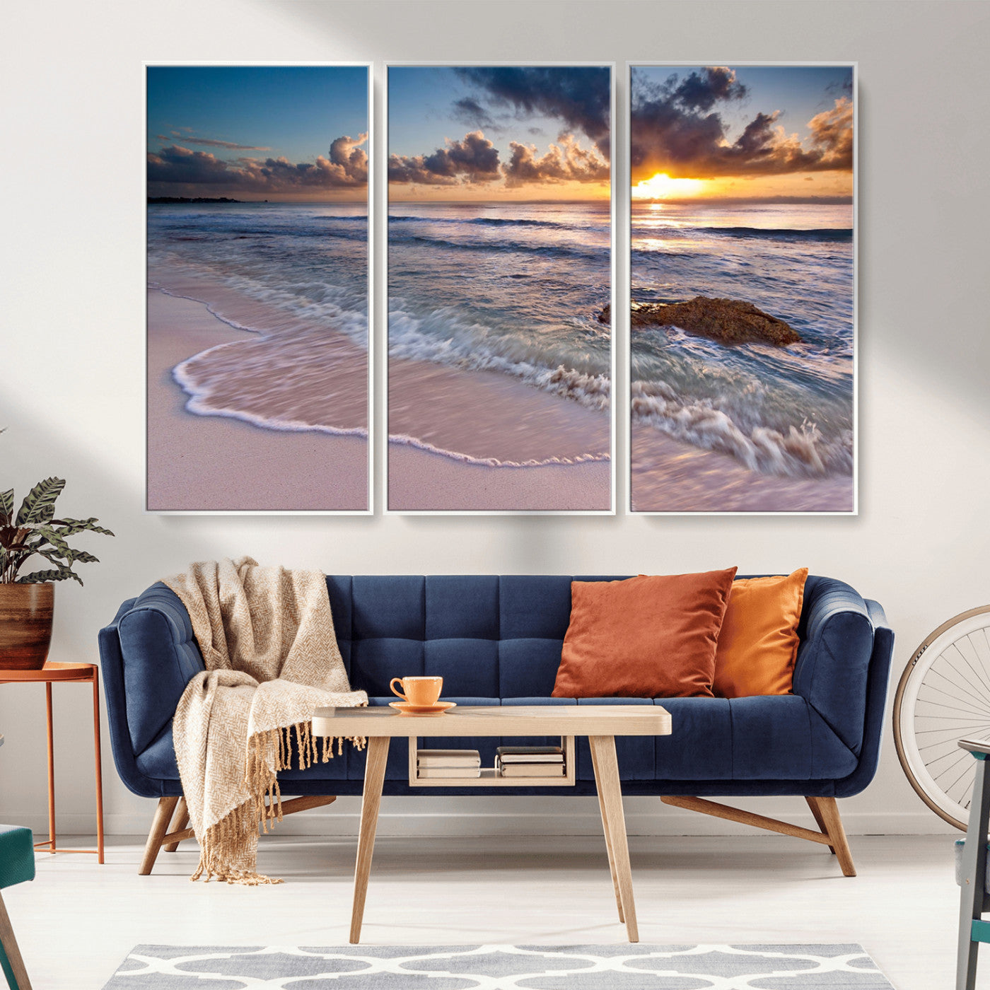 MGV-FC-48X32-3P - Sea Ocean Sunset Beach Wall Art Canvas Print