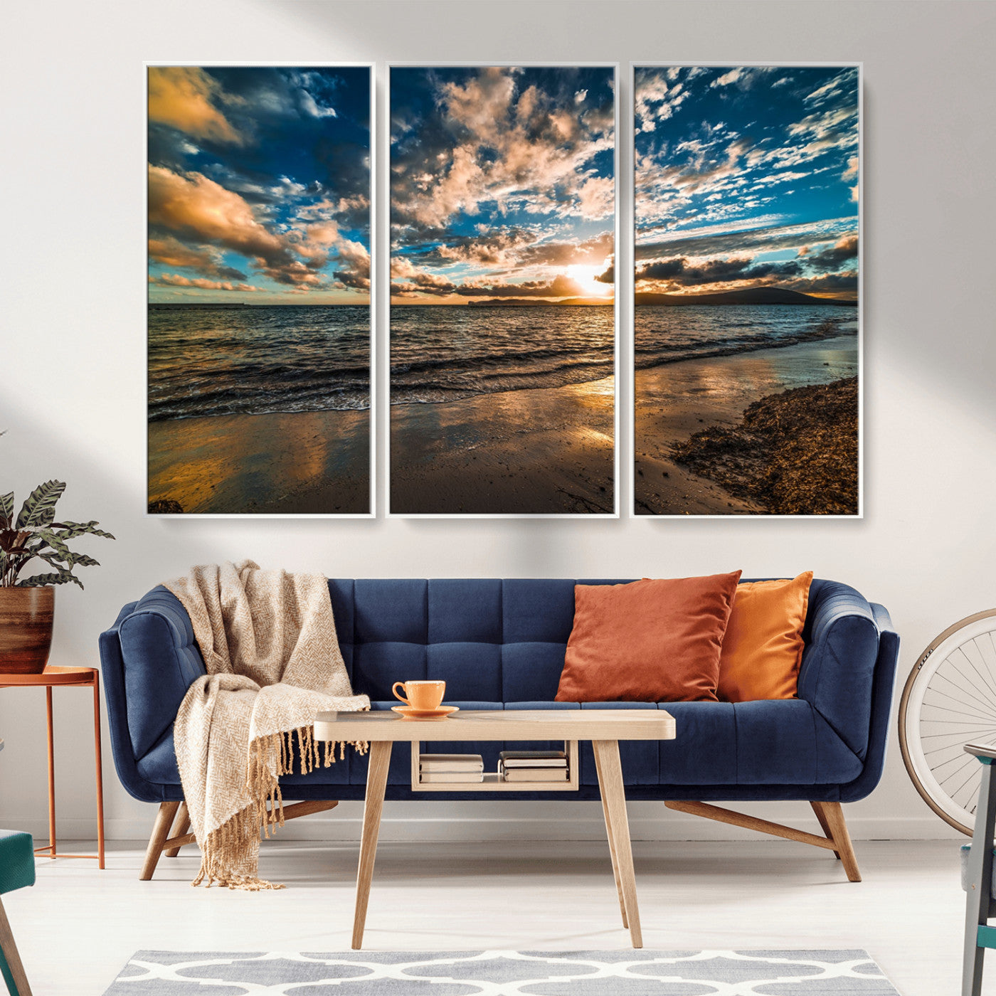MGV-FC-48X32-3P - Beach Wall Art - Stunning Ocean Sunset Canvas Print with Coastal Design for Elegant and Relaxing