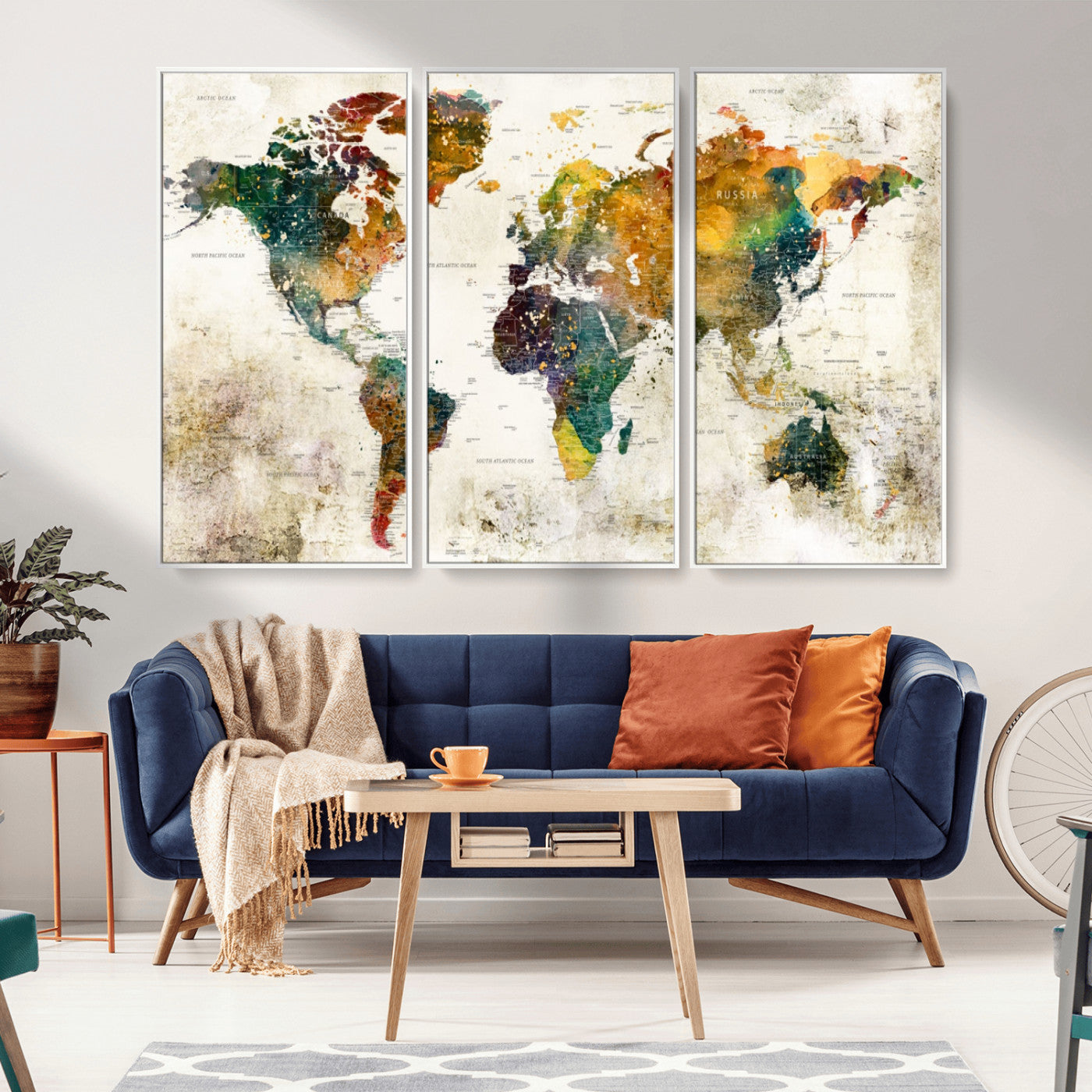 MGV-FC-48X32-3P - Push Pin World Map Canvas Print – Framed Wall Art for Couples to Track Their Travels – Anniversary