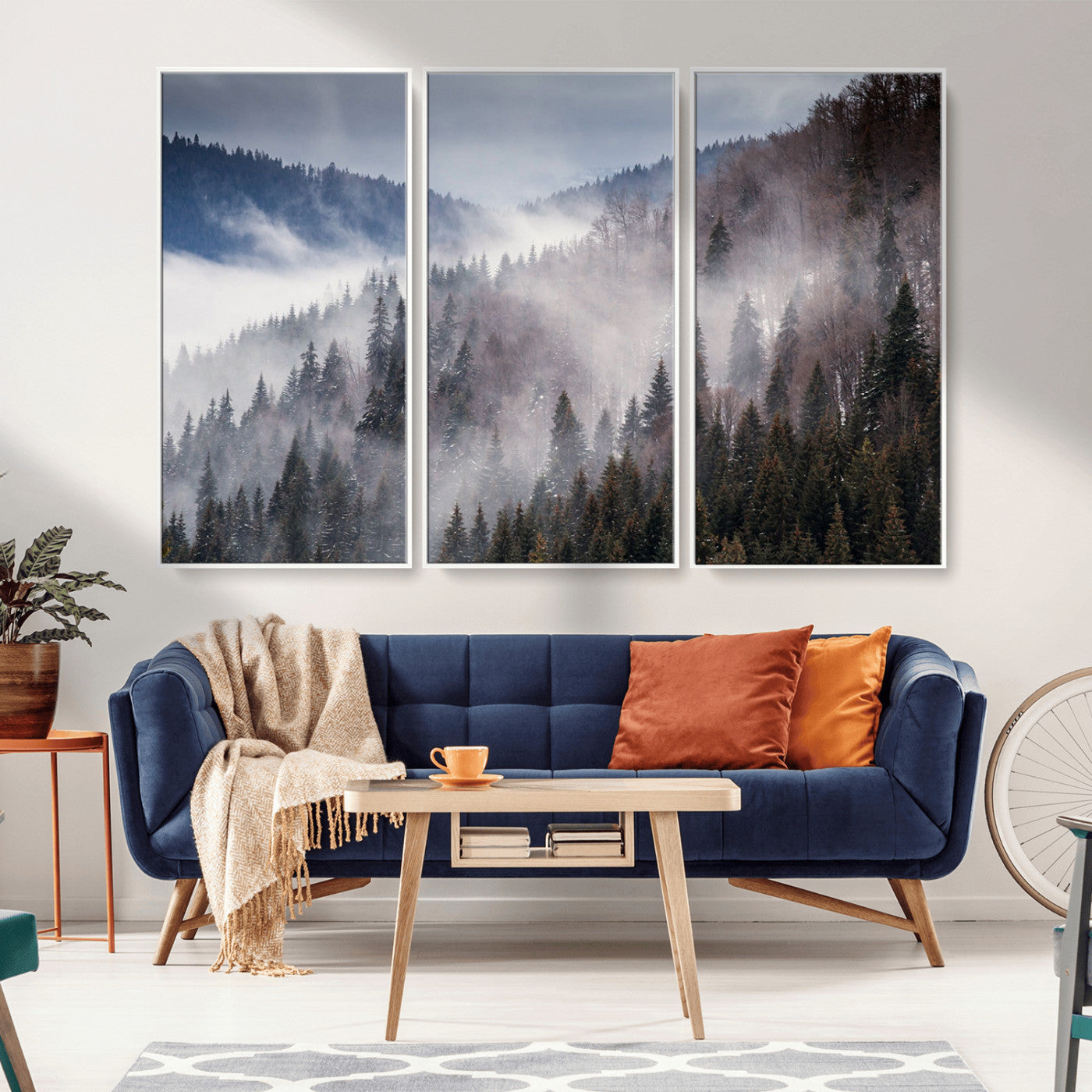 MGV-FC-48X32-3P - Beautiful Rising Fog in Winter Mountain Landscape - Framed Rising Fog in Winter Mountain Canvas