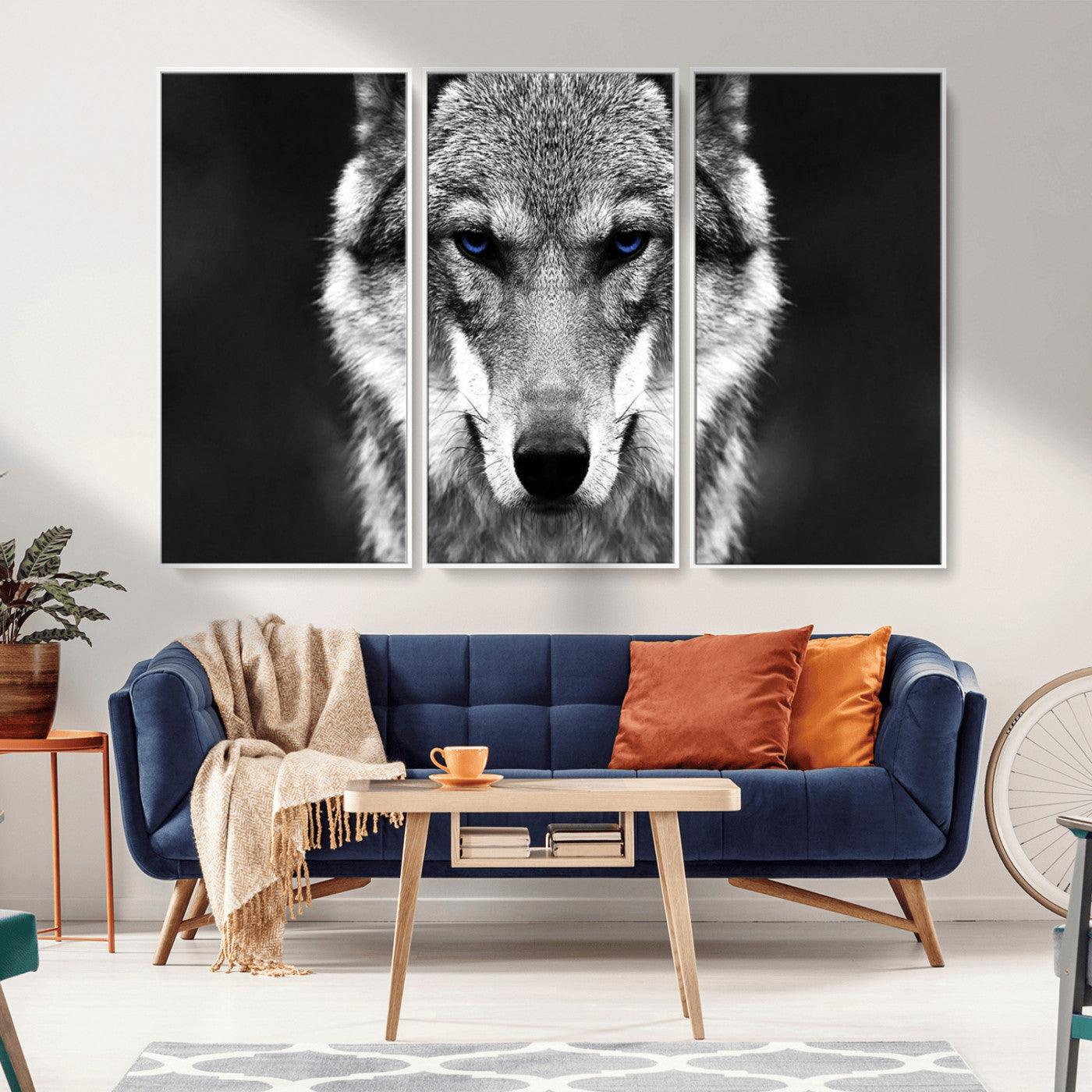 MGV-FC-48X32-3P - Black and White Wild Wolf Wall Art Canvas Print