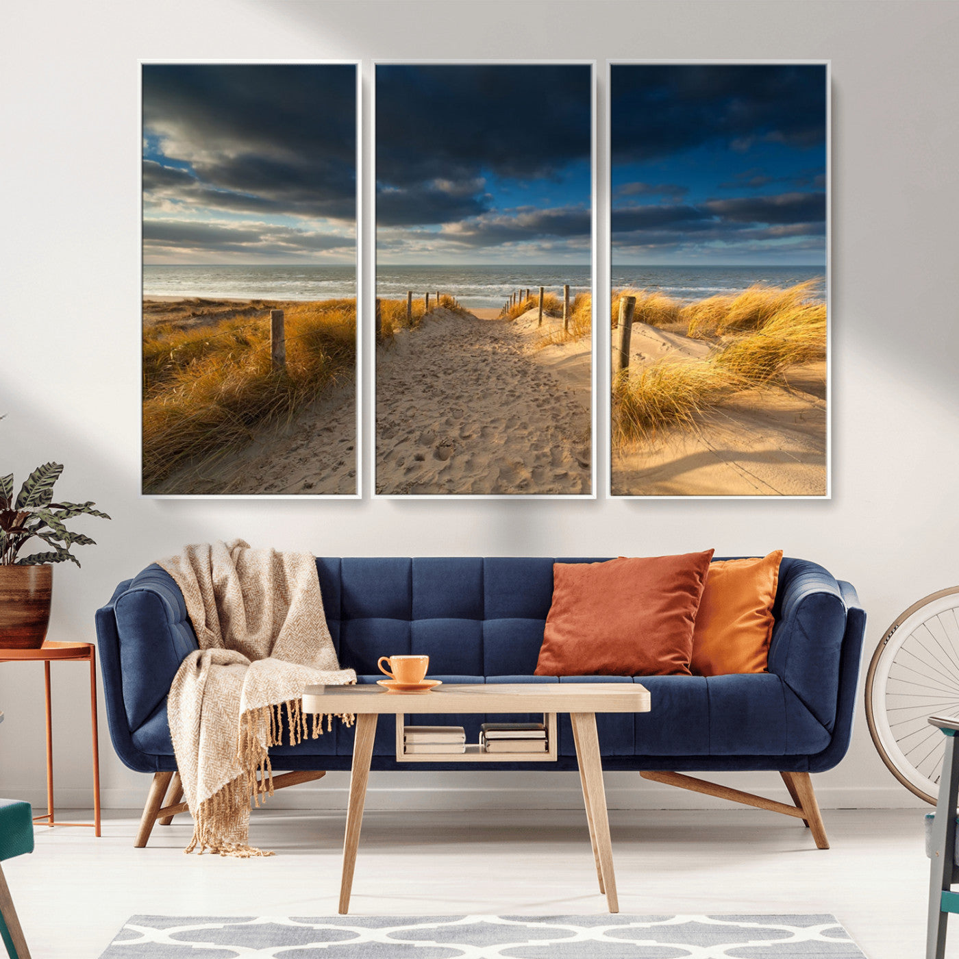 MGV-FC-48X32-3P - Ocean Beach Dark Clouds Wall Art Canvas Print