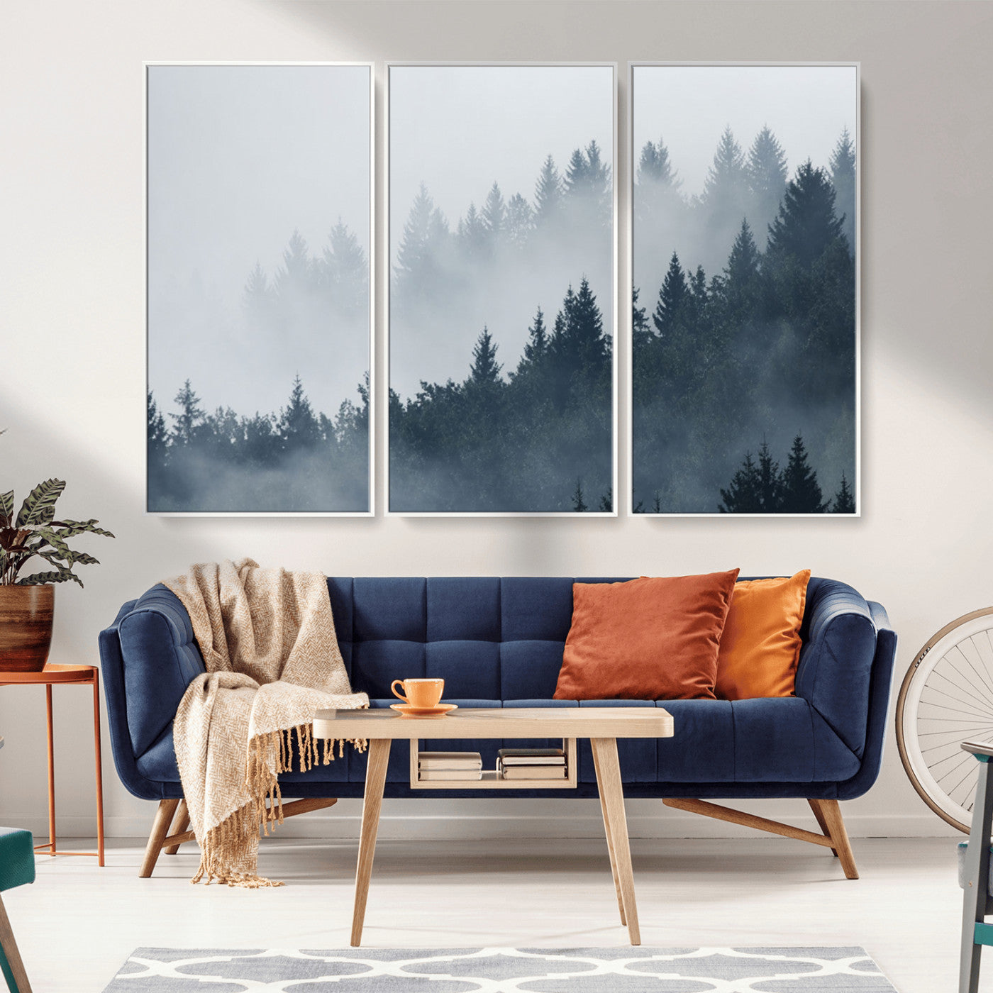 MGV-FC-48X32-3P - Misty Forest Wall Art Print – Foggy Pine Tree Canvas Print – Dark Woodland Nature Artwork – Perfect for Minimalist and Modern Home Decor