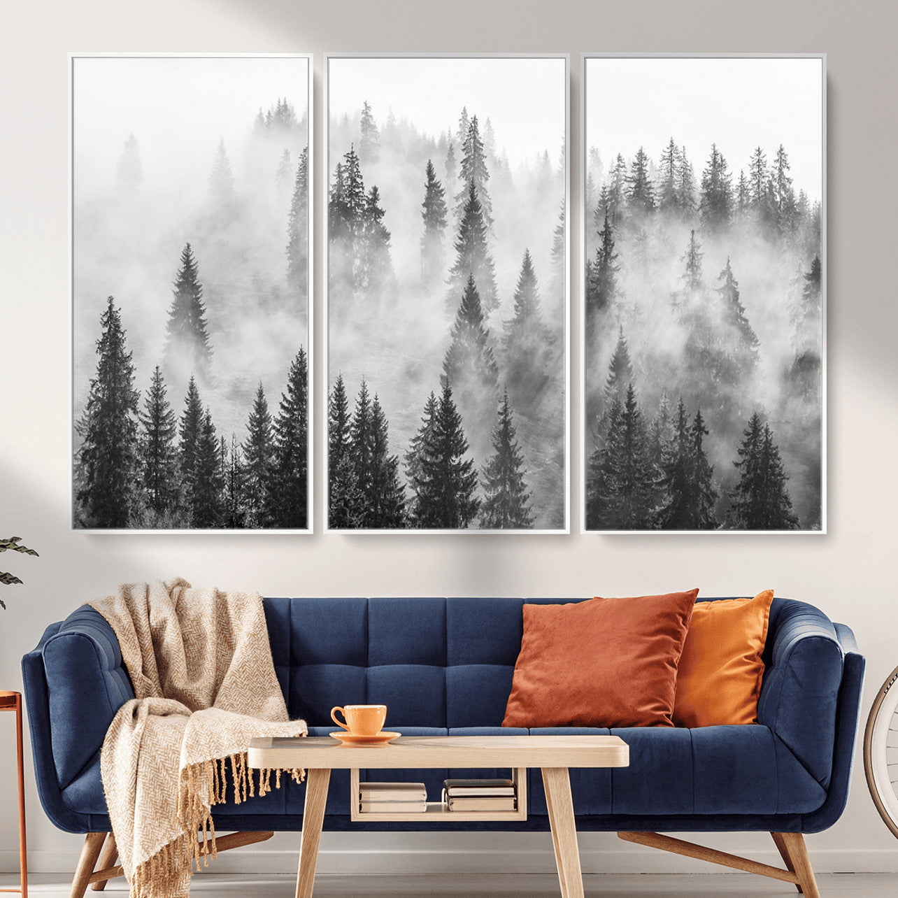 10422-MGV-CV-36X24 - Forest Wall Art Print | Foggy Pine Forest Canvas Wall Art - Black and White Nature Decor for Living