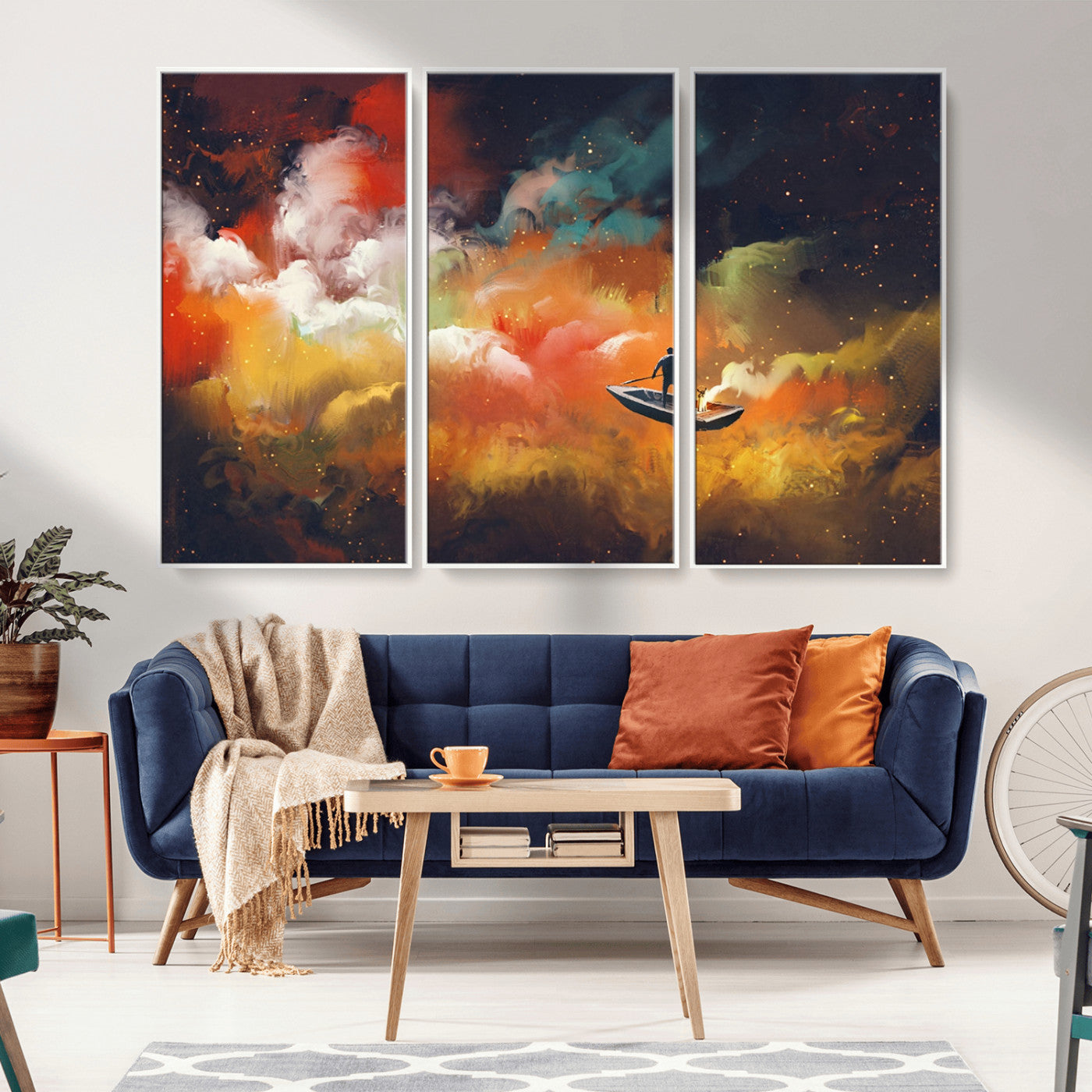 MGV-FC-48X32-3P - Surreal Space Adventure Canvas Wall Art – Dreamlike Abstract Galaxy Print – Framed and Ready to Hang for Living Room or Bedroom Decor