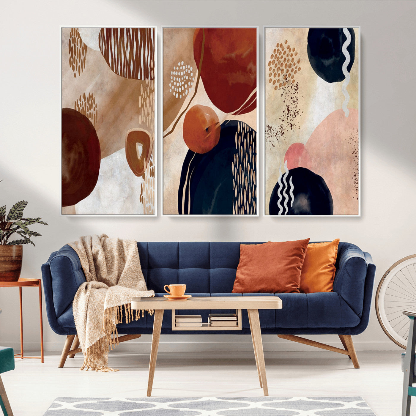 MGV-FC-48X32-3P - Boho Wall Art Canvas Print Set Mid-Century Prints Bohemian Wall Artwork Prints Boho Neutral