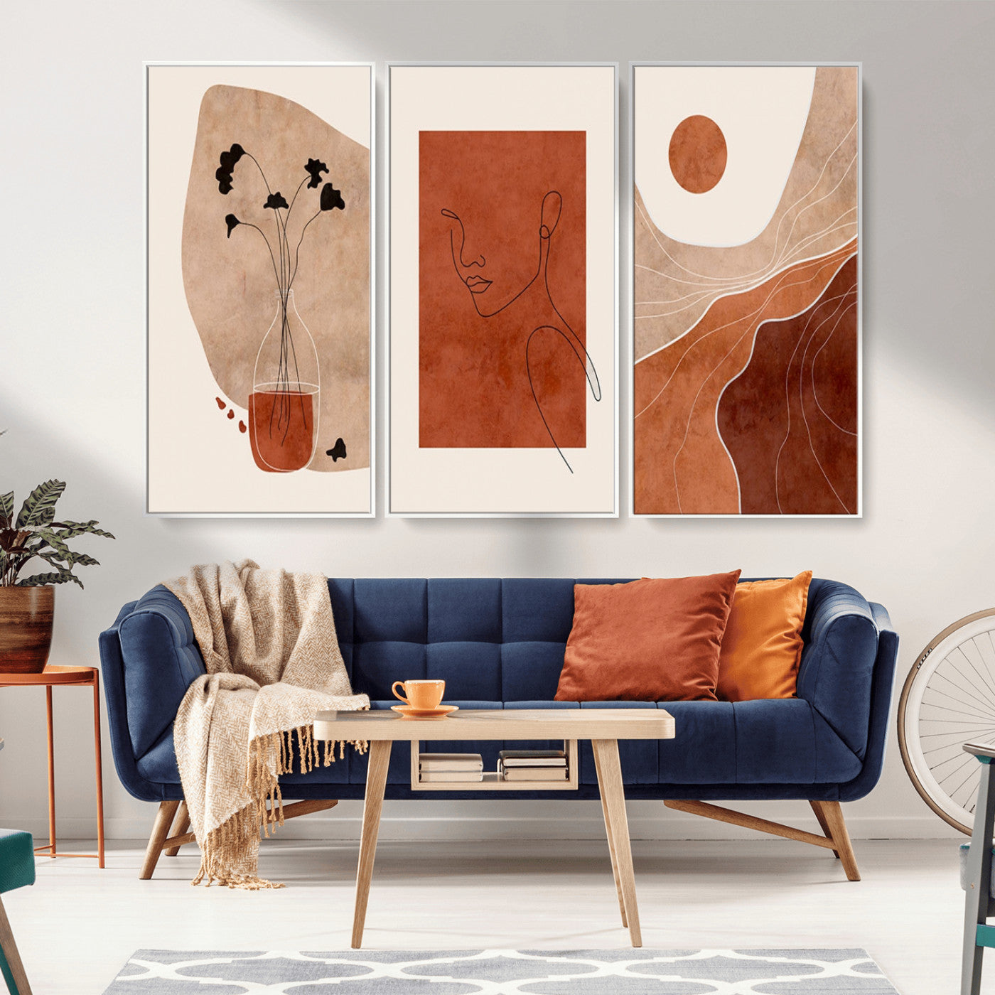 MGV-FC-48X32-3P - Boho Sunset Mountain Canvas Print, Modern Boho Sunset Mountain Landscape Triptych – Giclée Canvas