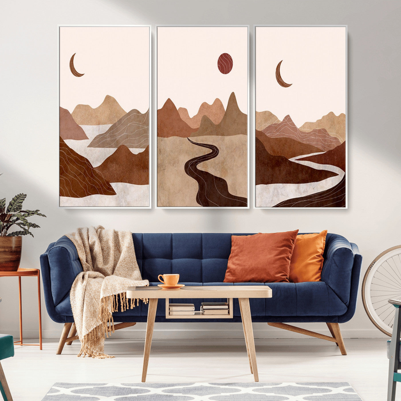 MGV-FC-48X32-3P - Boho Wall Art Canvas Print Set Mid-Century Prints Bohemian Wall Artwork Prints Boho Neutral