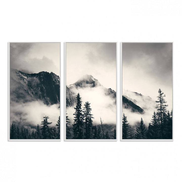 Forest Mountain Print - Black and White Canvas.