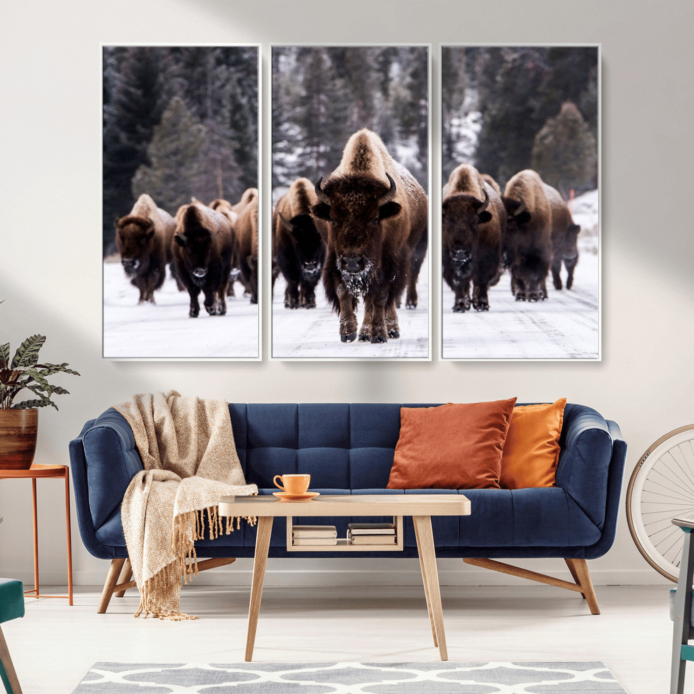MGV-FC-48X32-3P - Bison Wall Art Canvas Print- Bison Herd Canvas Wall Art – Majestic Wildlife Photography – Framed and Ready to Hang Nature-Inspired Art - Buffalo Wall Art Print