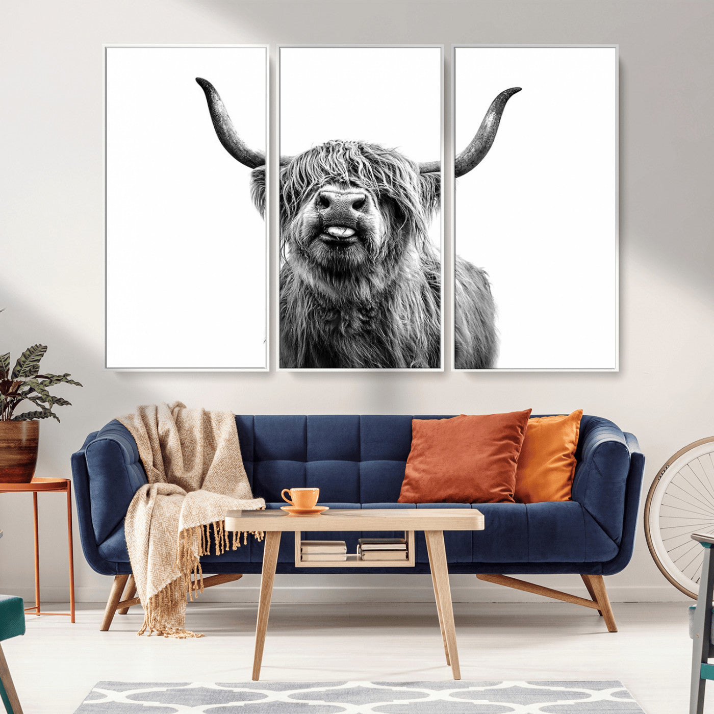 MGV-FC-48X32-3P - Fanny Scottish Highland Cow Cattle Art Print Farmhouse Wall Art Canvas Print