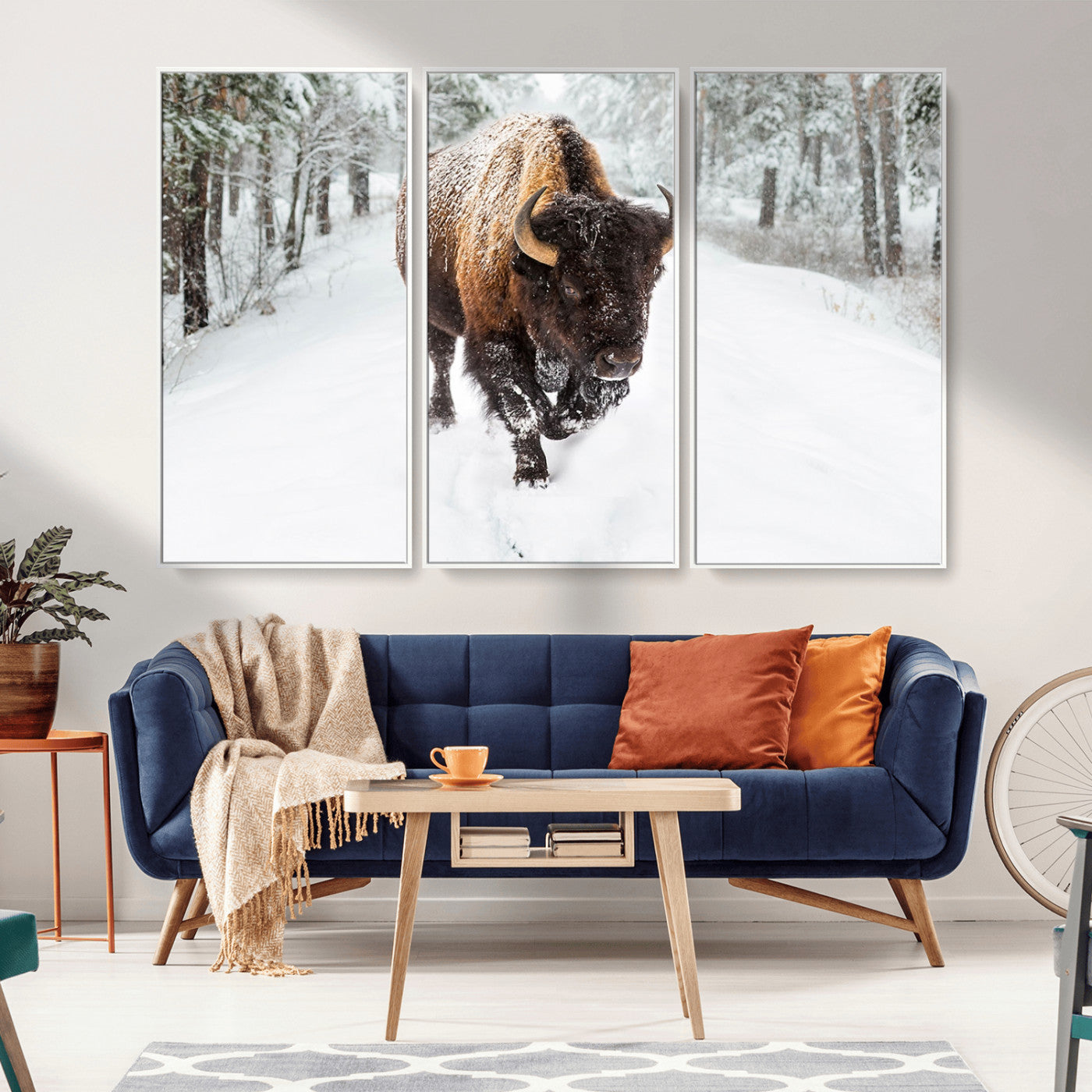 MGV-FC-48X32-3P - Bison Wall Art Canvas Print For Farmhouse, Animal Canvas Print, Wild Animal Wall Art
