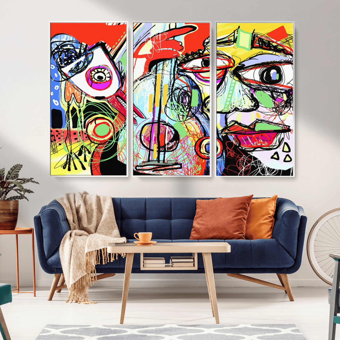 MGV-FC-48X32-3P - Picasso Style Art Abstract Canvas Wall Art Print , Colorful Abstract Artwork