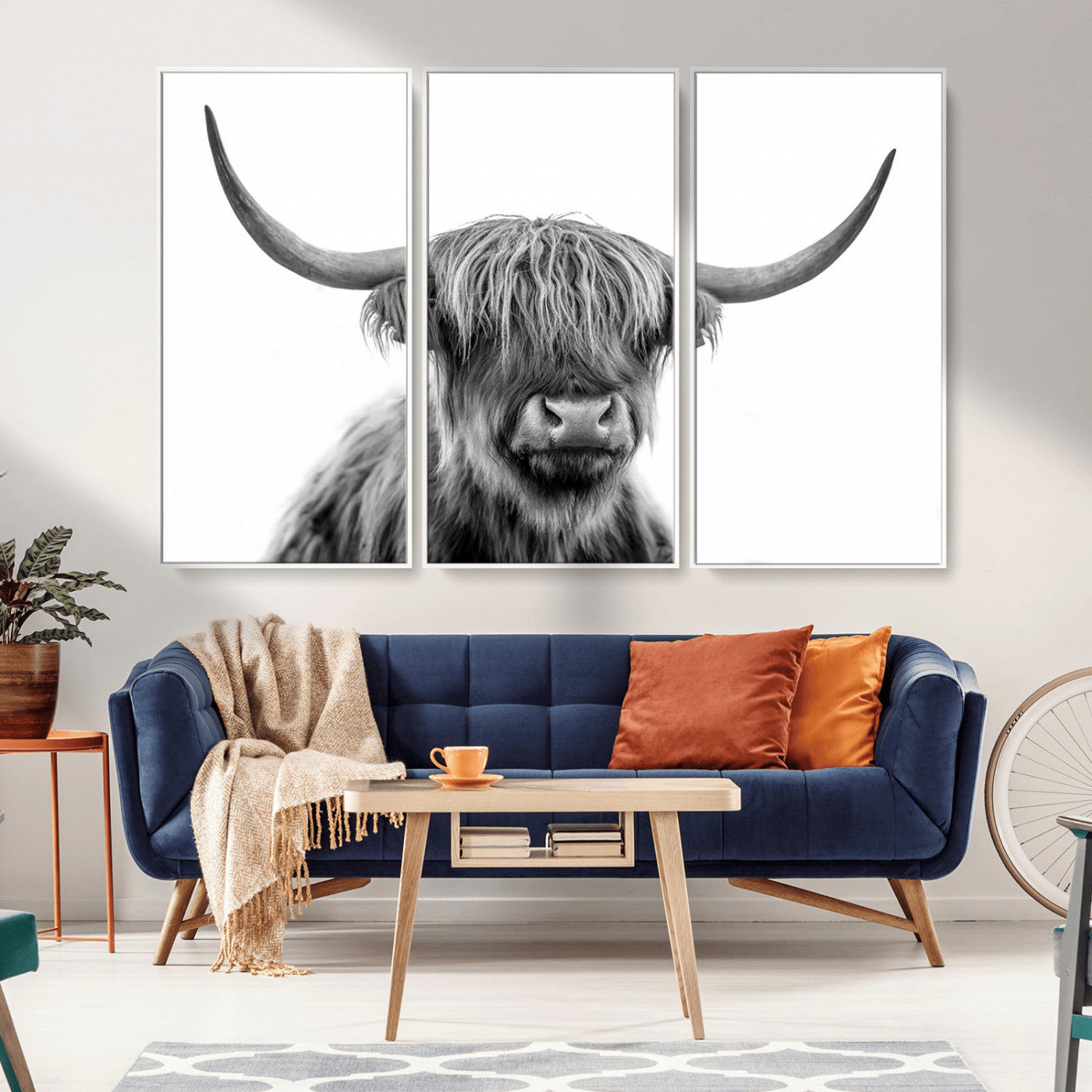 MGV-FC-48X32-3P - Scottish Highland Cow Cattle Art Print Wall Art Canvas Print for Farmhouse Decor, Framed Scottish