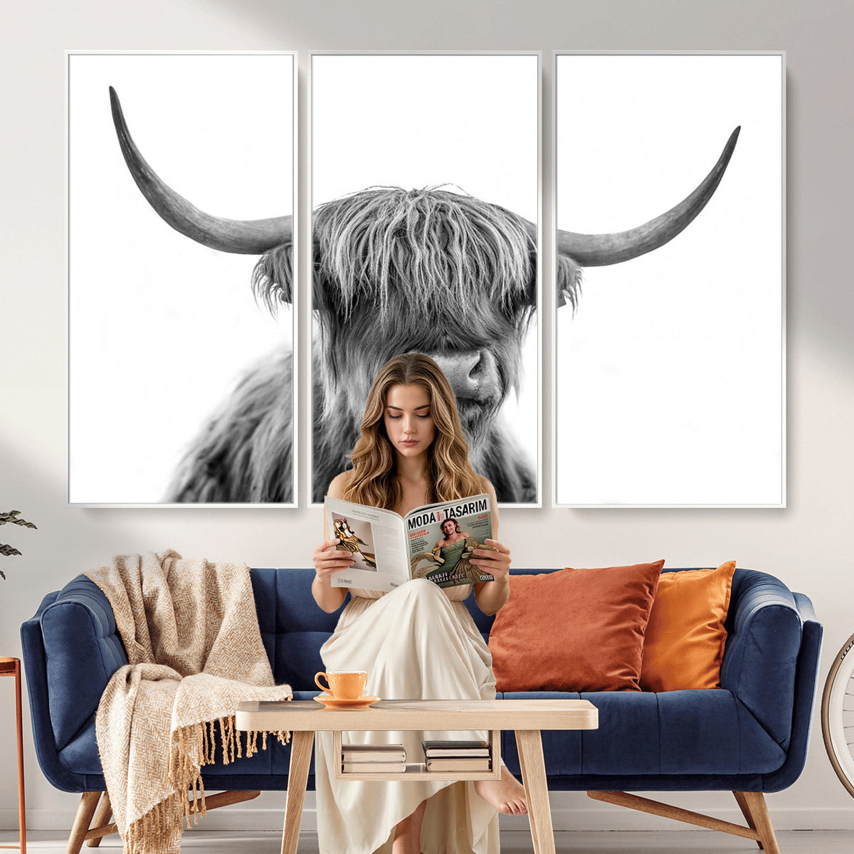 75503-_Poster-30x20 - Scottish Highland Cow Cattle Art Print Wall Art Canvas Print for Farmhouse Decor, Framed Scottish