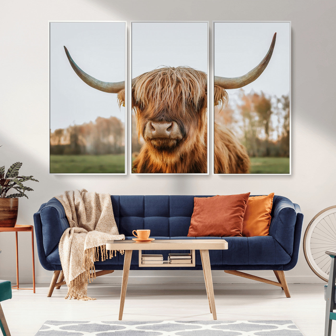MGV-FC-48X32-3P - Highland Cow Animal Scottish Cattle Art Print Farmhouse Wall Art Canvas Print